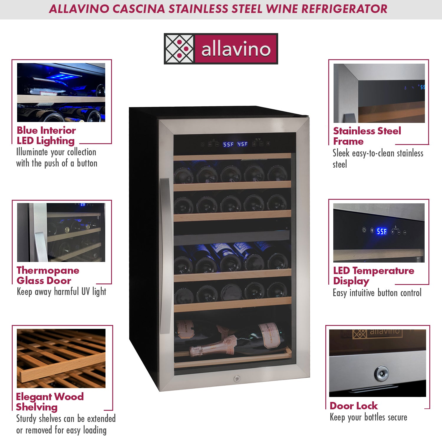 Allavino Cascina Series 28 Bottle Dual Zone Freestanding Wine Cooler Refrigerator With Stainless Steel Door - View 3 | Fridge.com