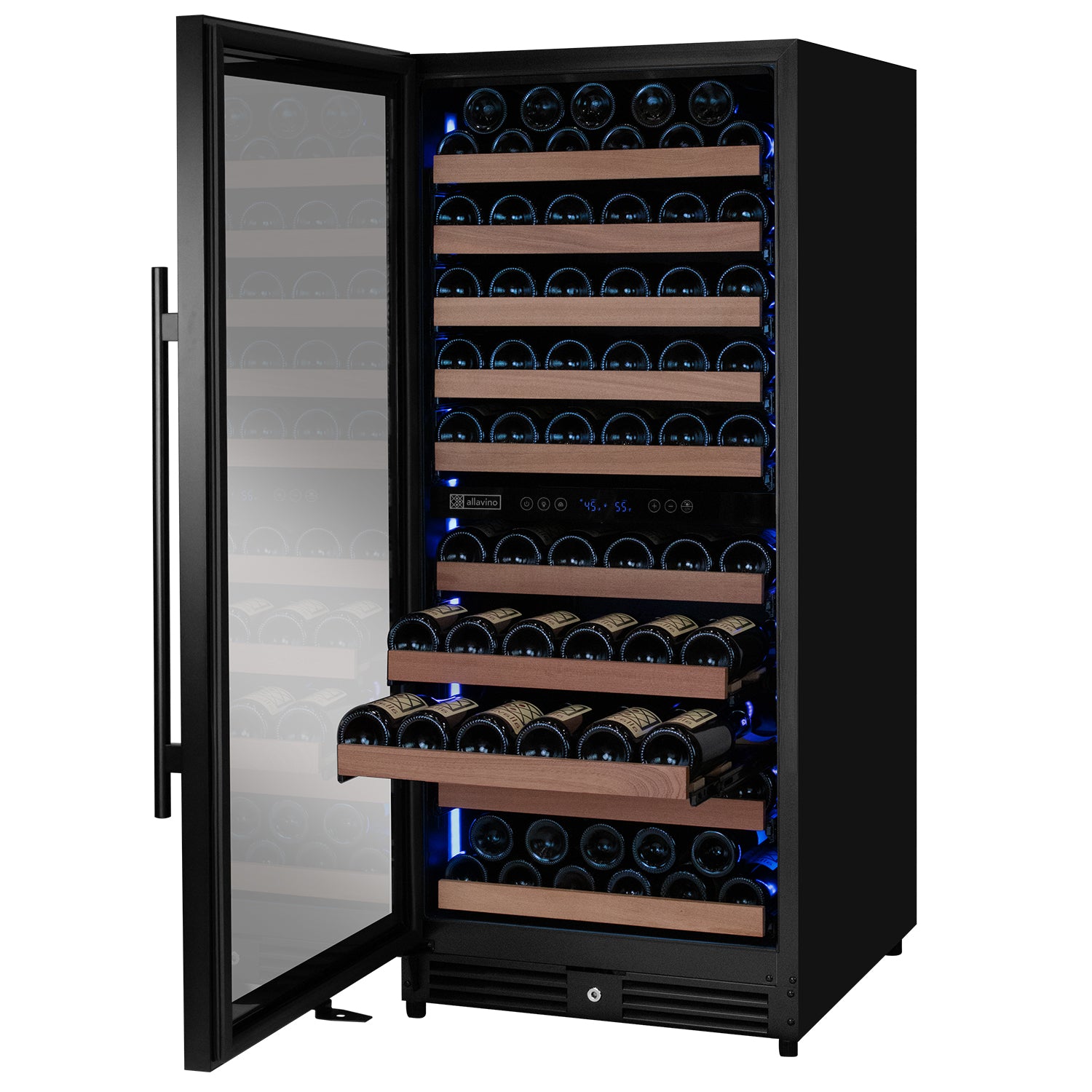 Allavino Reserva Series 119 Bottle 55" Semi Tall Dual Zone Left Hinge Black Metal Wine Refrigerator - View 3 | Fridge.com