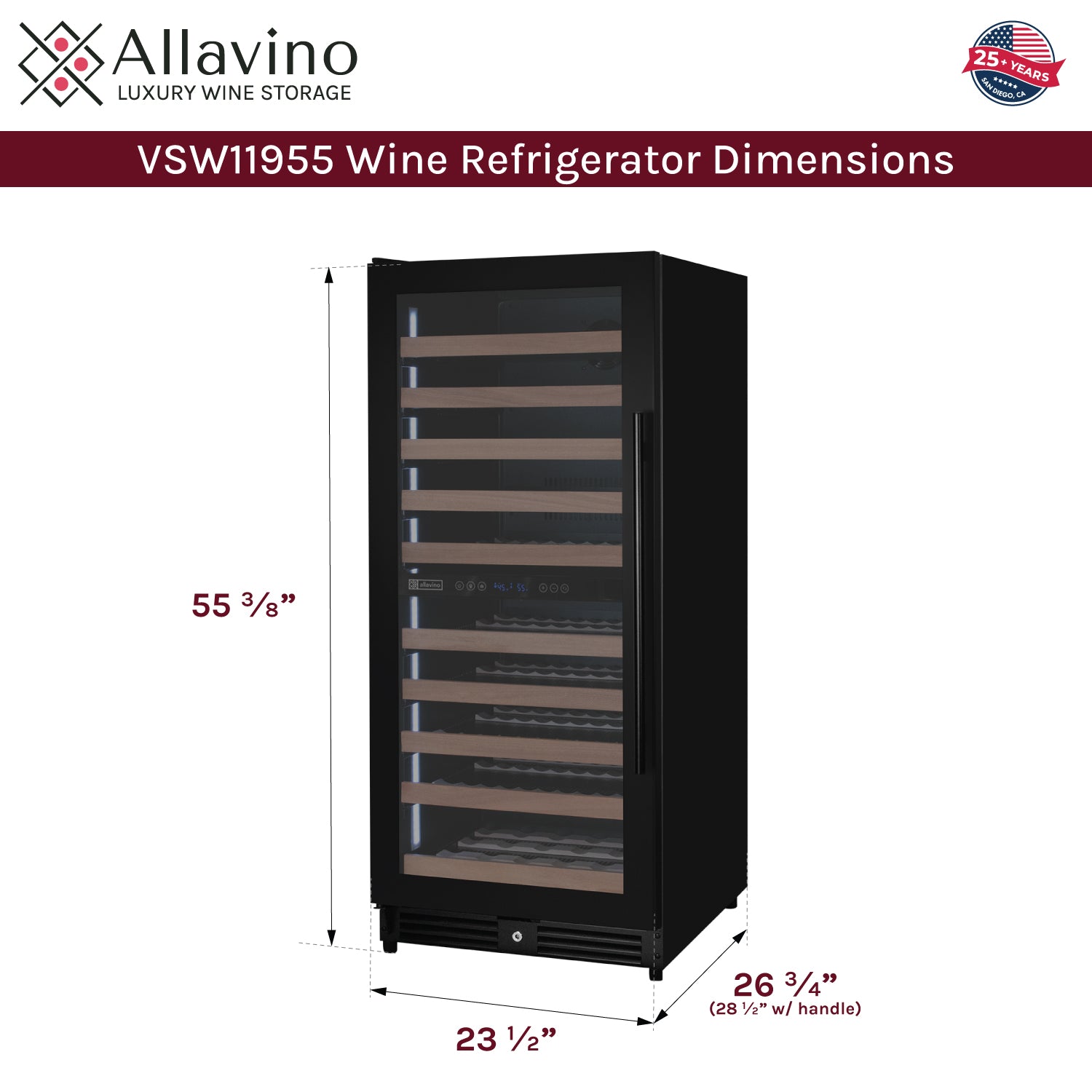 Allavino Reserva Series 119 Bottle 55" Semi Tall Dual Zone Left Hinge Black Metal Wine Refrigerator - View 5 | Fridge.com