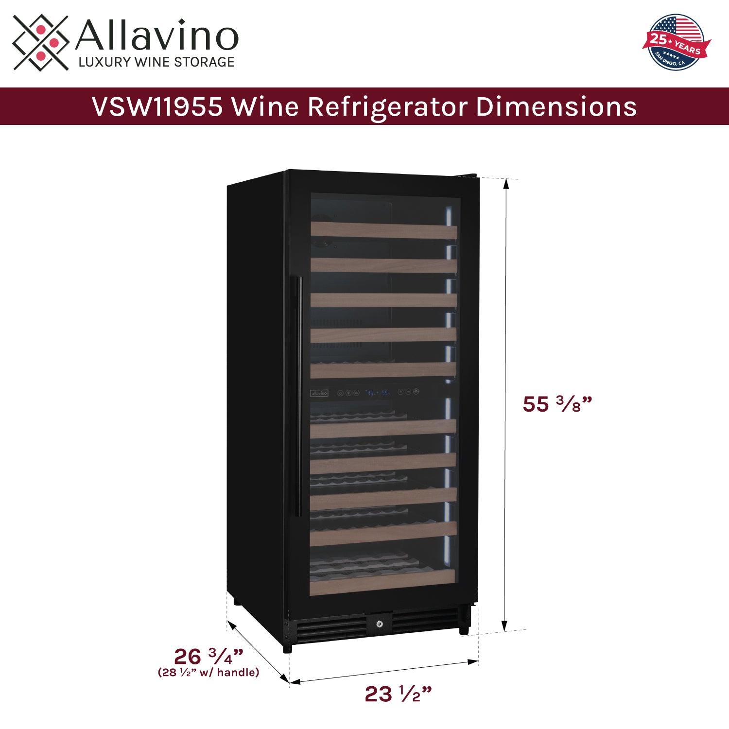 Allavino Reserva Series 119 Bottle 55" Semi Tall Dual Zone Right Hinge Black Metal Wine Refrigerator - View 6 | Fridge.com