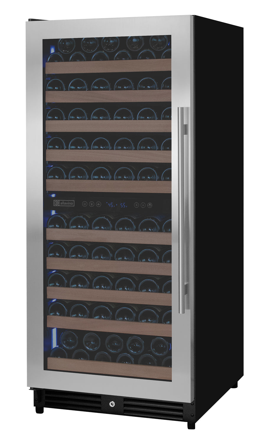 Allavino 119 Bottle 55" Tall Dual Zone Left Hinge Stainless Steel Wine Refrigerator - View 2 | Fridge.com