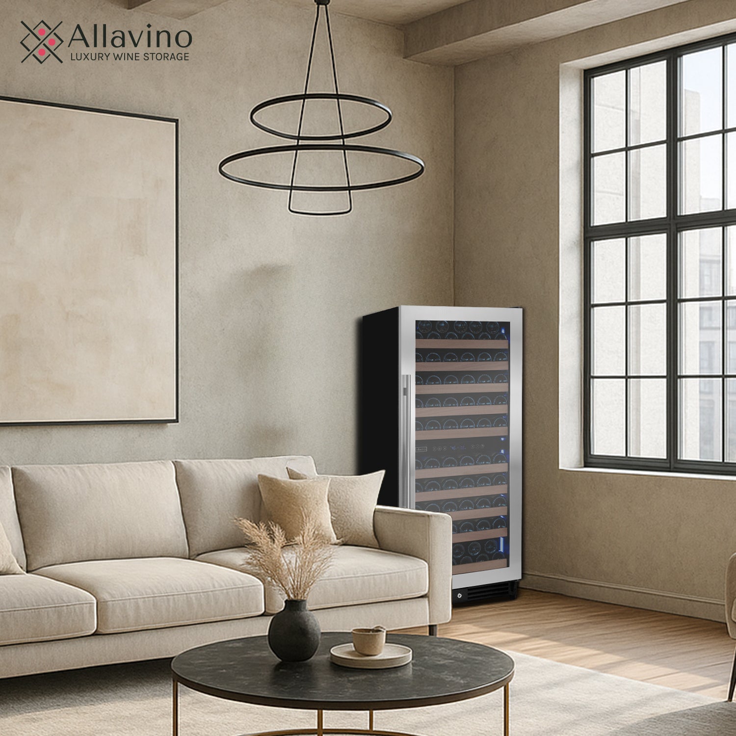 Allavino 119 Bottle 55" Tall Dual Zone Right Hinge Stainless Steel Wine Refrigerator - View 4 | Fridge.com