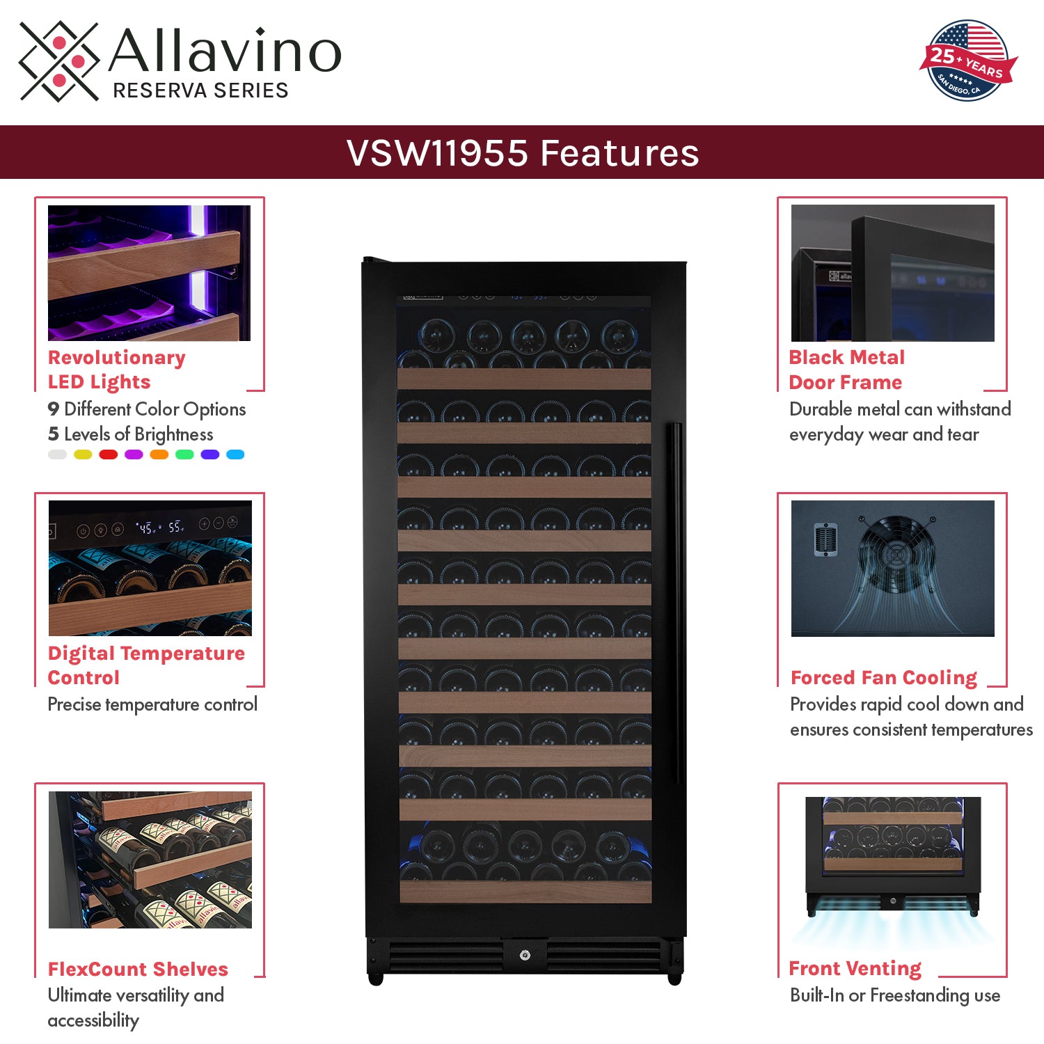 Reserva Series 119 Bottle 55" Semi Tall Single Zone Left Hinge Black Metal Wine Refrigerator | Fridge.com