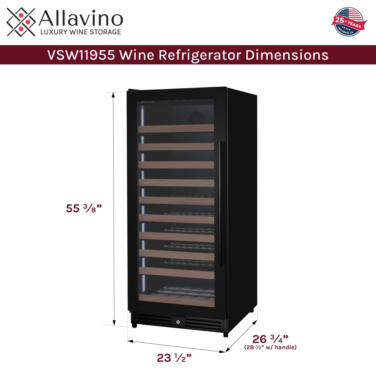 Reserva Series 119 Bottle 55" Semi Tall Single Zone Left Hinge Black Metal Wine Refrigerator - View 5 | Fridge.com