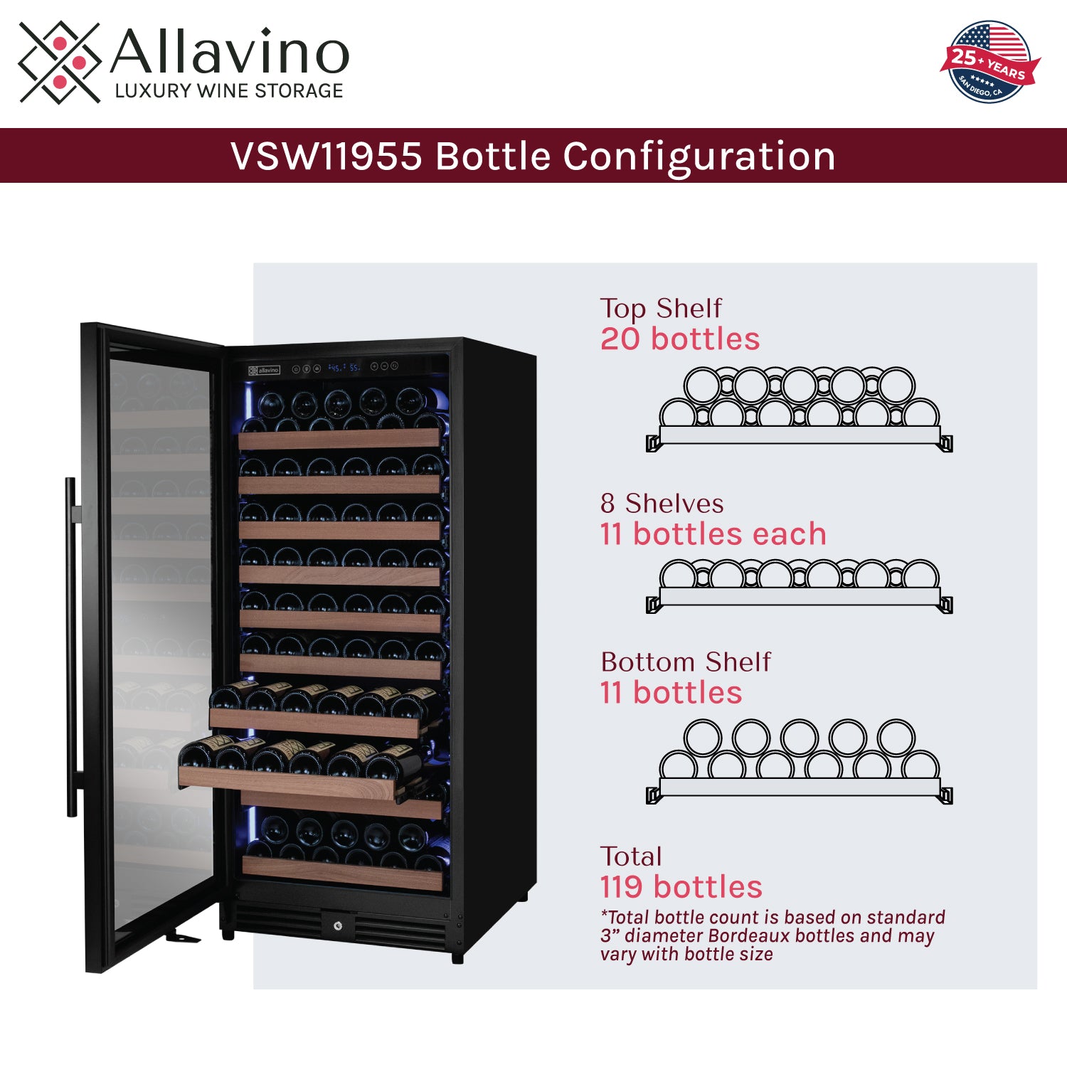 Reserva Series 119 Bottle 55" Semi Tall Single Zone Left Hinge Black Metal Wine Refrigerator - View 6 | Fridge.com