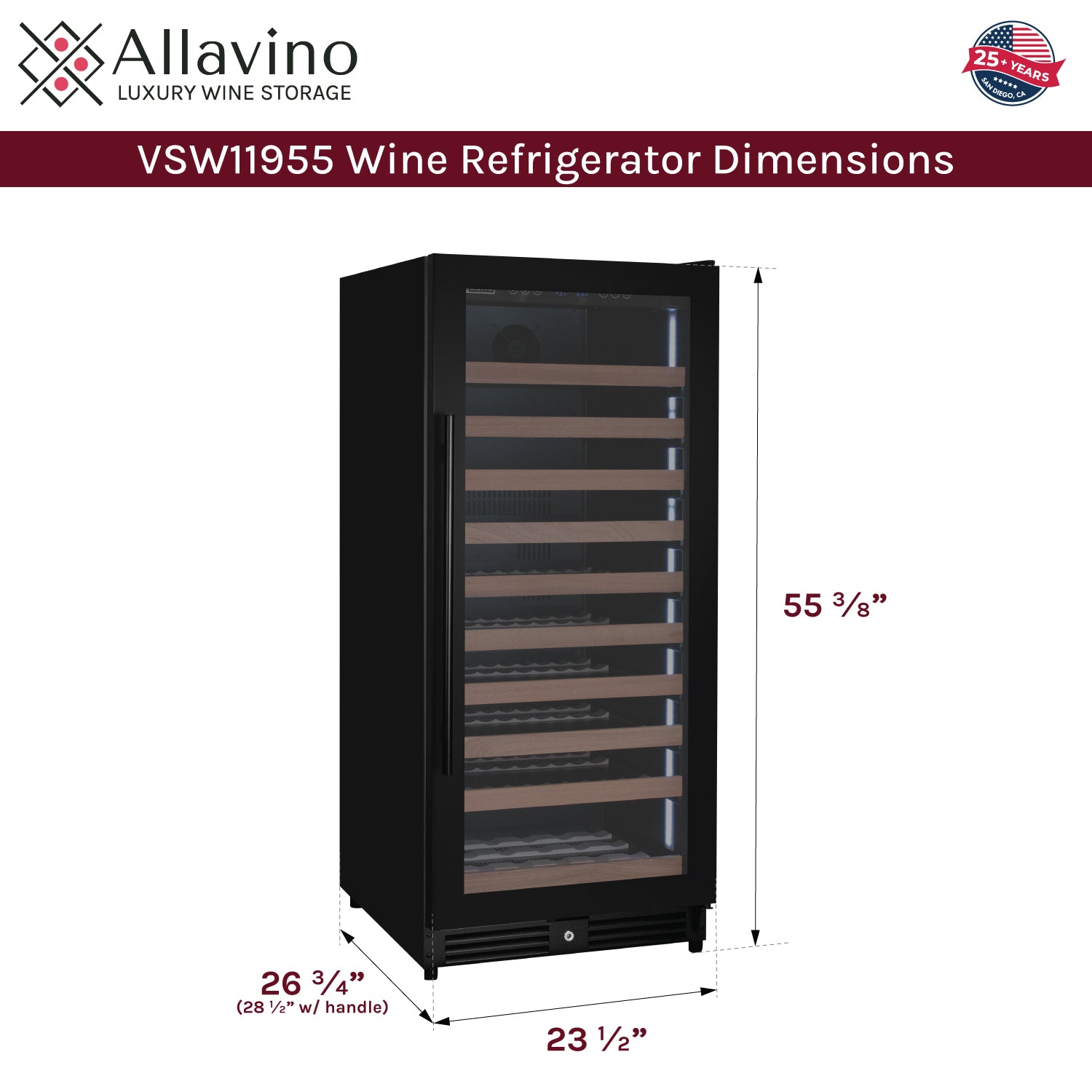 Reserva Series 119 Bottle 55" Semi Tall Single Zone Right Hinge Black Metal Wine Refrigerator - View 6 | Fridge.com