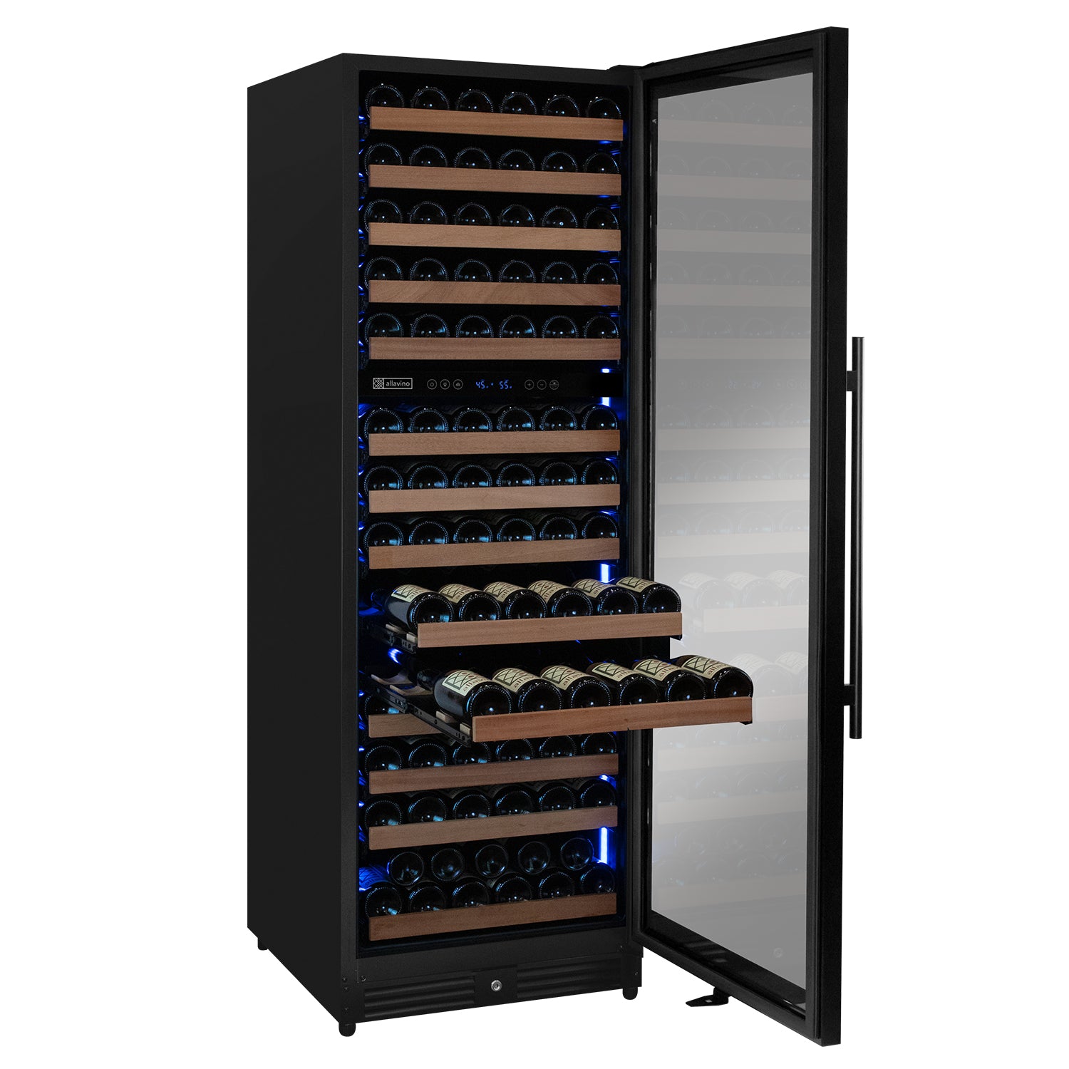 Allavino Reserva Series 154 Bottle 71" Tall Dual Zone Built-In Right Hinge Wine Refrigerator With Black Metal Door - View 3 | Fridge.com