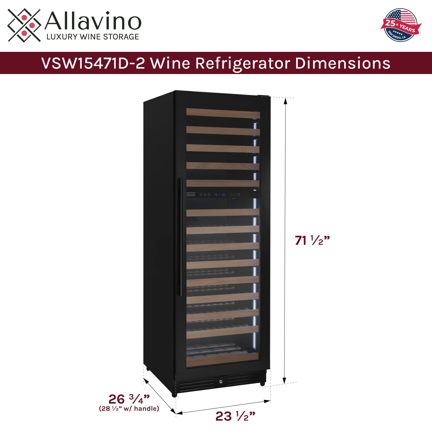 Allavino Reserva Series 154 Bottle 71" Tall Dual Zone Built-In Right Hinge Wine Refrigerator With Black Metal Door - View 6 | Fridge.com