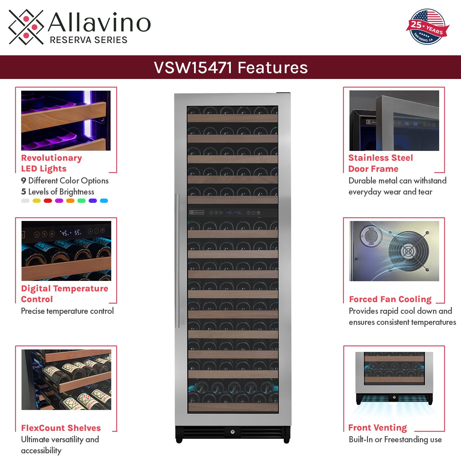 Allavino Reserva Series 154 Bottle Dual Zone Built-In Wine Refrigerator With Stainless Steel Door - Right Hinge - View 5 | Fridge.com