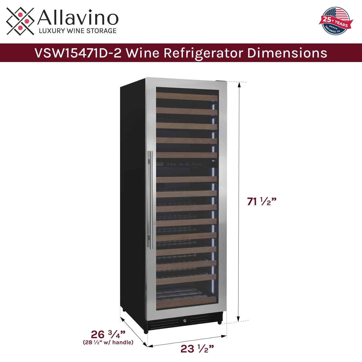 Allavino Reserva Series 154 Bottle Dual Zone Built-In Wine Refrigerator With Stainless Steel Door - Right Hinge - View 6 | Fridge.com