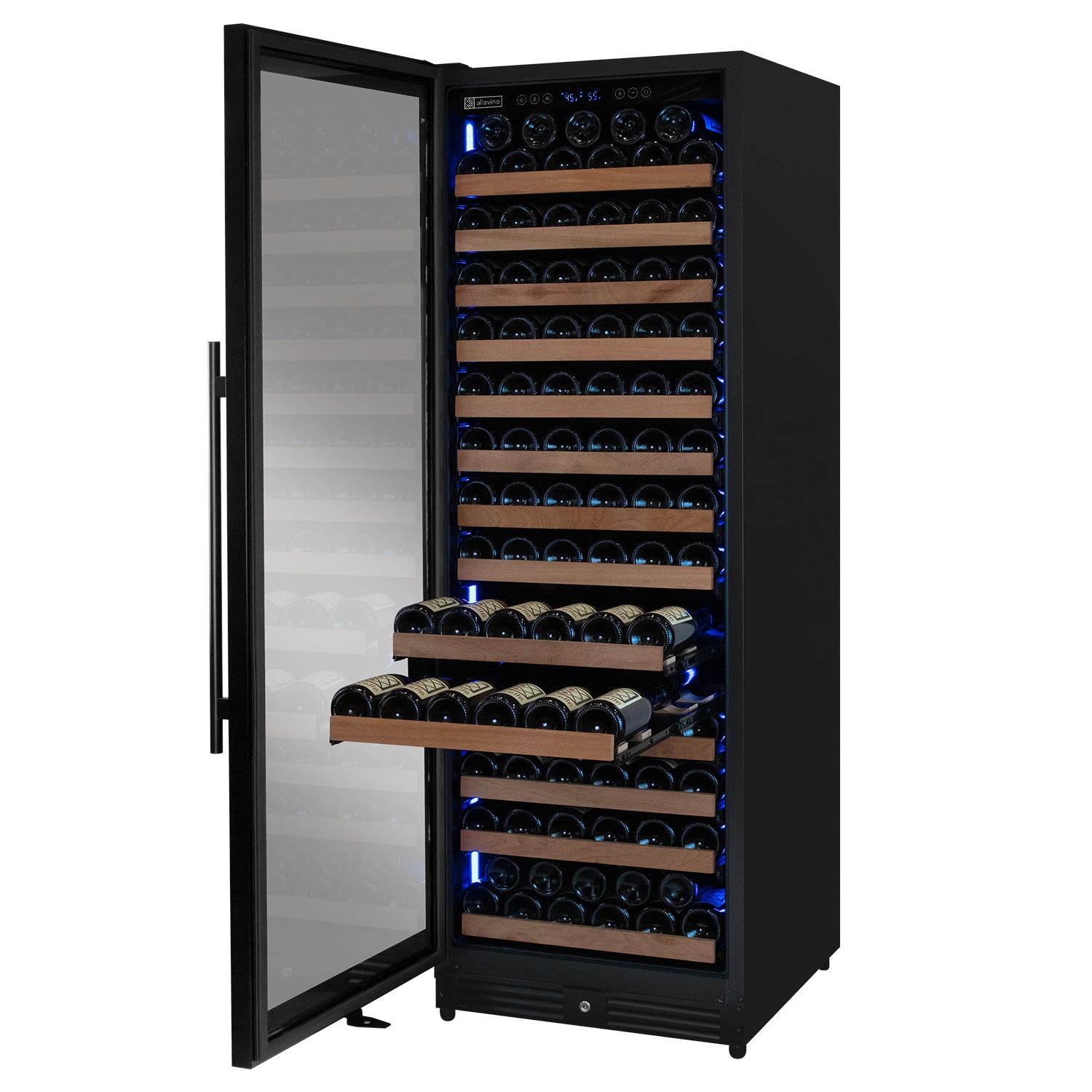 Reserva Series 163 Bottle 71" Tall Single Zone Left Hinge Black Metal Wine Cooler Refrigerator - View 3 | Fridge.com