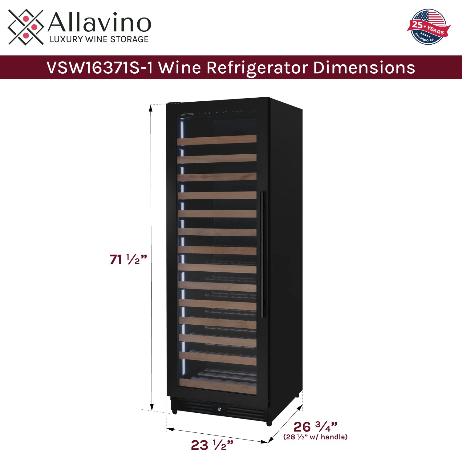 Reserva Series 163 Bottle 71" Tall Single Zone Left Hinge Black Metal Wine Cooler Refrigerator - View 6 | Fridge.com