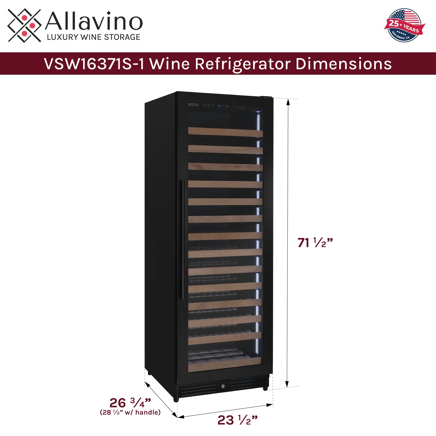 Reserva Series 163 Bottle 71" Tall Single Zone Right Hinge Black Metal Wine Cooler Refrigerator - View 6 | Fridge.com