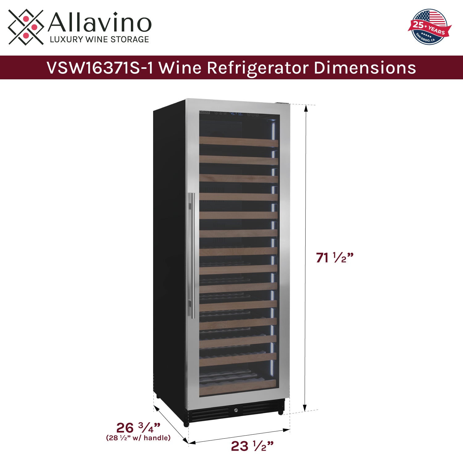Allavino Reserva Series 163 Bottle 71" Tall Single Zone Right Hinge Stainless Steel Wine Cooler Refrigerator - View 6 | Fridge.com