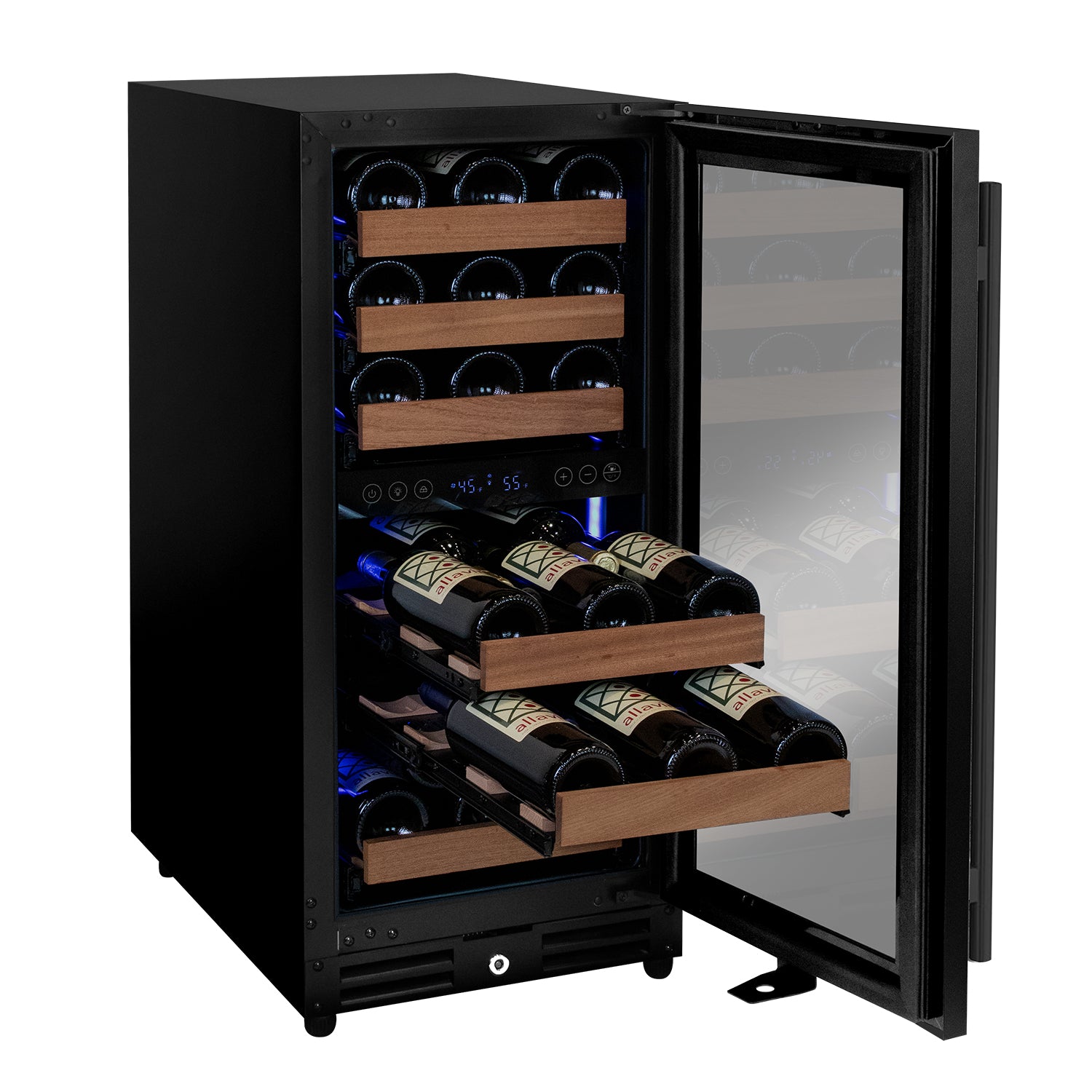 Allavino 15" Wide Reserva Series 30 Bottle Dual Zone Black Right Hinge Wine Refrigerator - View 3 | Fridge.com
