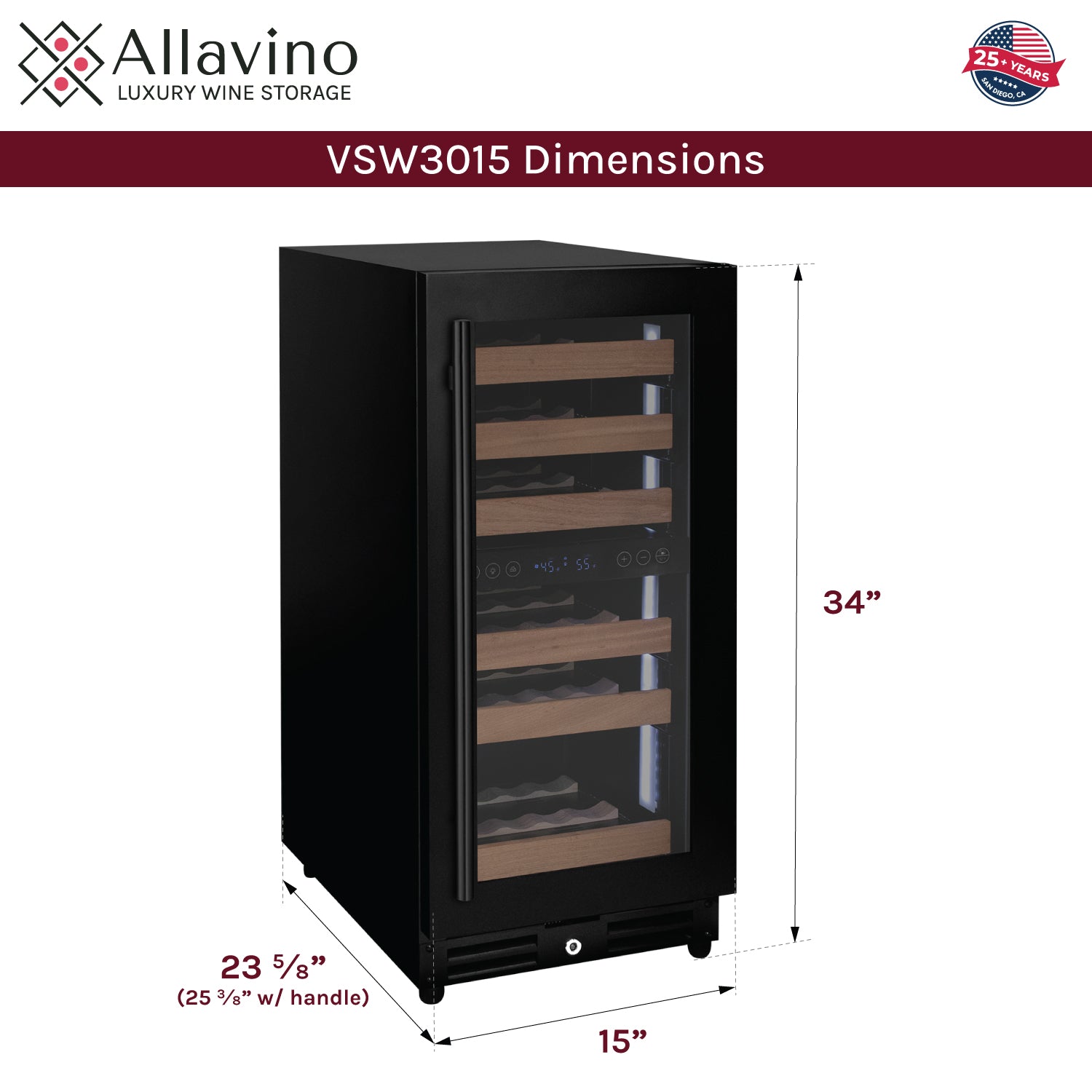 Allavino 15" Wide Reserva Series 30 Bottle Dual Zone Black Right Hinge Wine Refrigerator - View 6 | Fridge.com