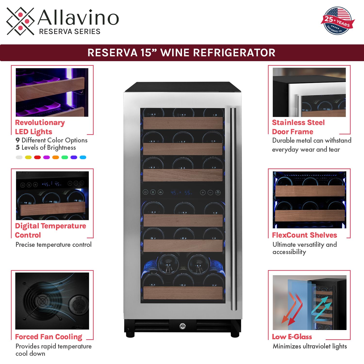 Allavino 15" Wide Reserva Series 30 Bottle Wine Refrigerator - View 3 | Fridge.com