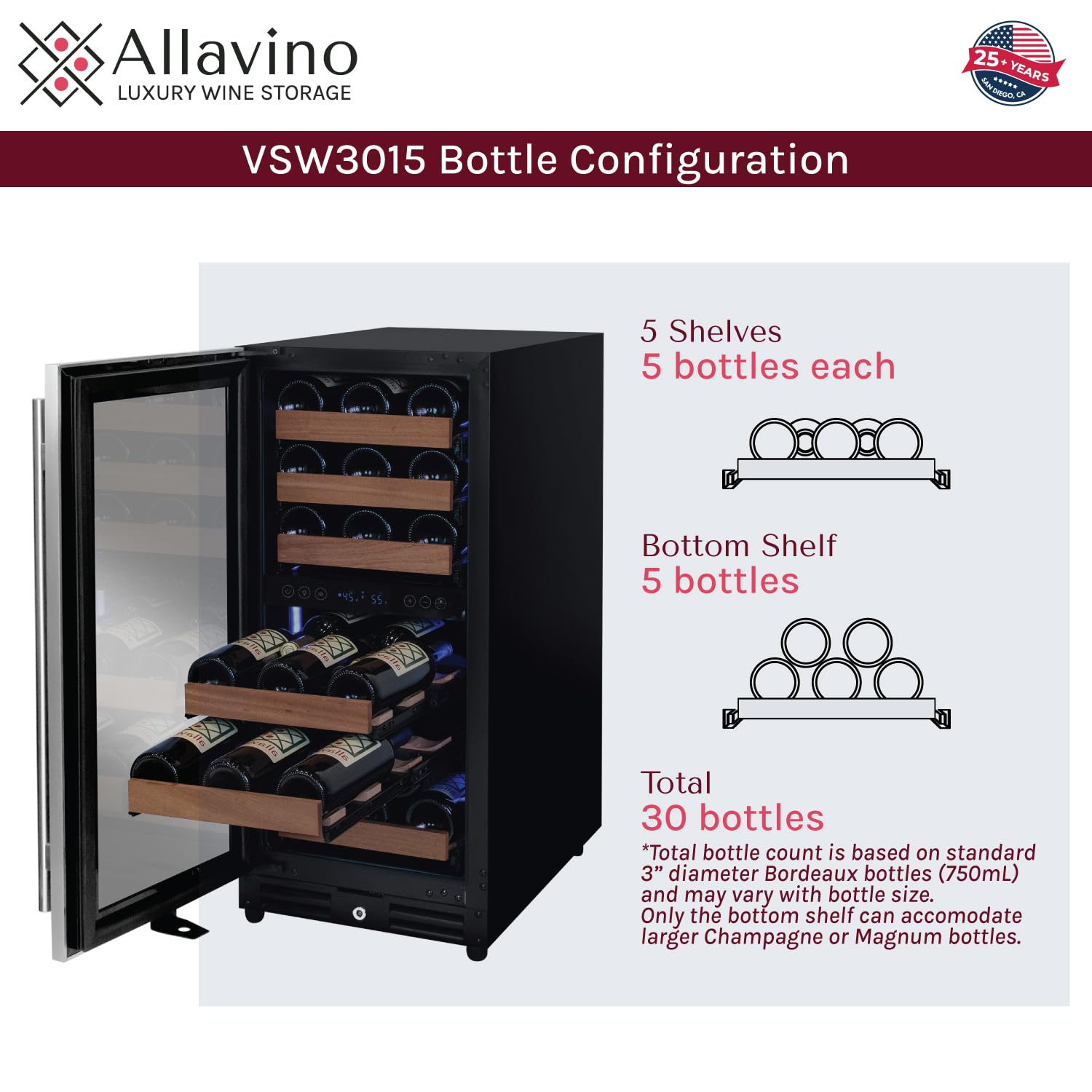 Allavino 15" Wide Reserva Series 30 Bottle Wine Refrigerator - View 5 | Fridge.com