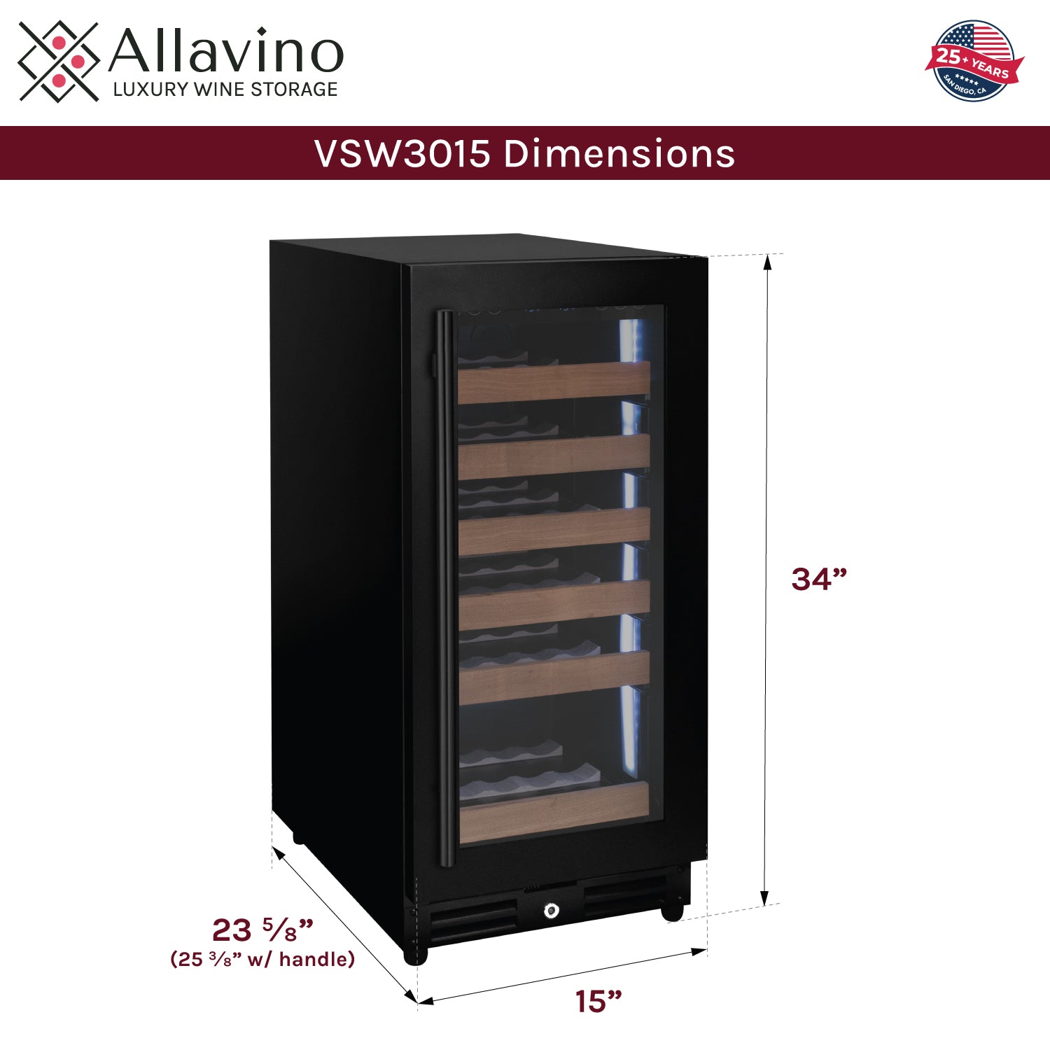 Allavino 15" Wide Reserva Series 30 Bottle Single Zone Black Right Hinge Wine Refrigerator - View 5 | Fridge.com