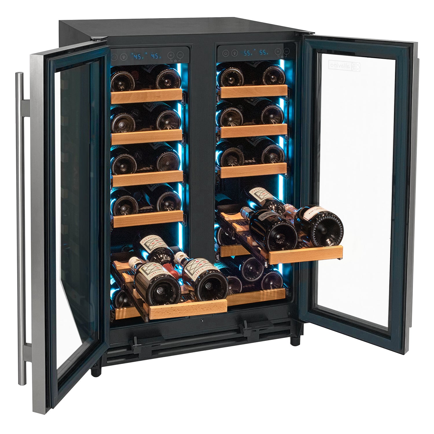 Allavino Reserva Series 36 Bottle Dual Zone Wine Refrigerator With Stainless Steel French Doors - View 3 | Fridge.com