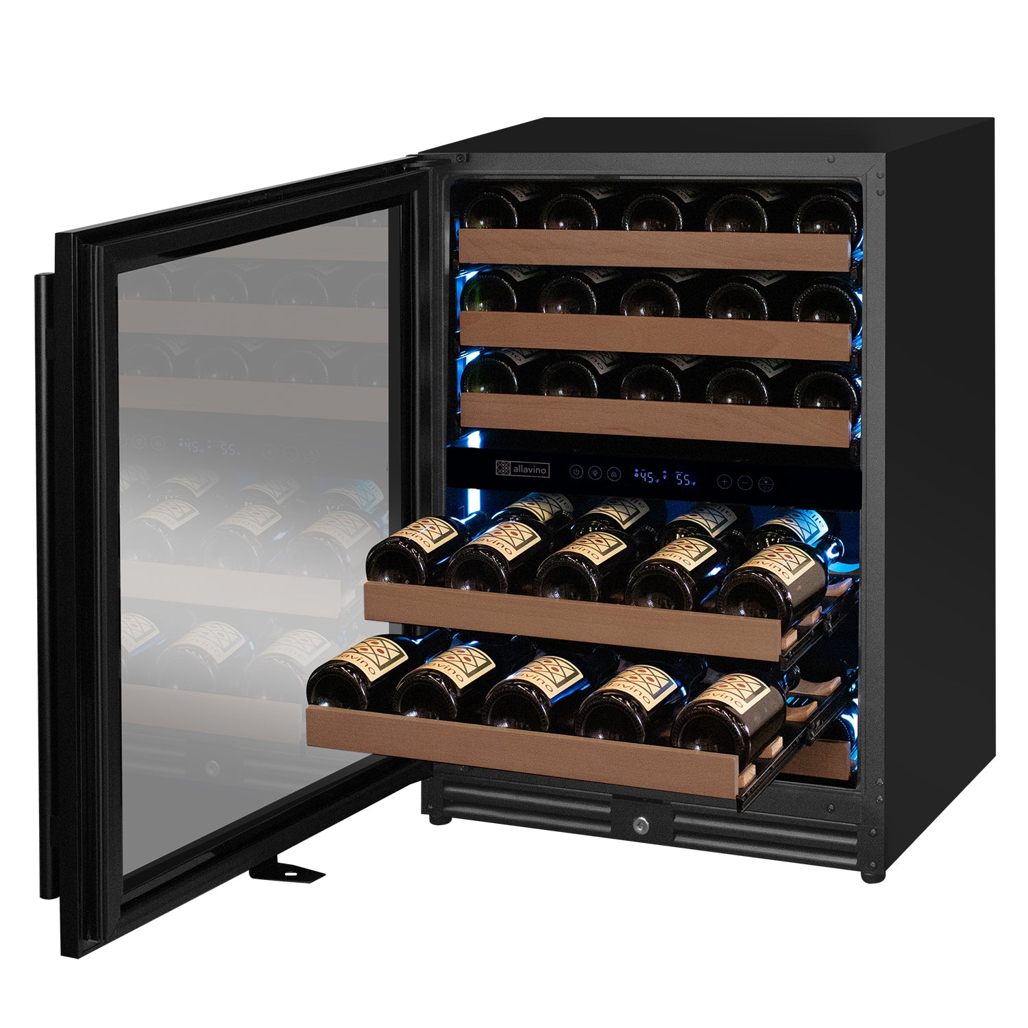 Allavino Reserva Series - 51 Bottle Dual Zone Built-In Luxury Wine Refrigerator With Black Door - Left Hinge - View 3 | Fridge.com