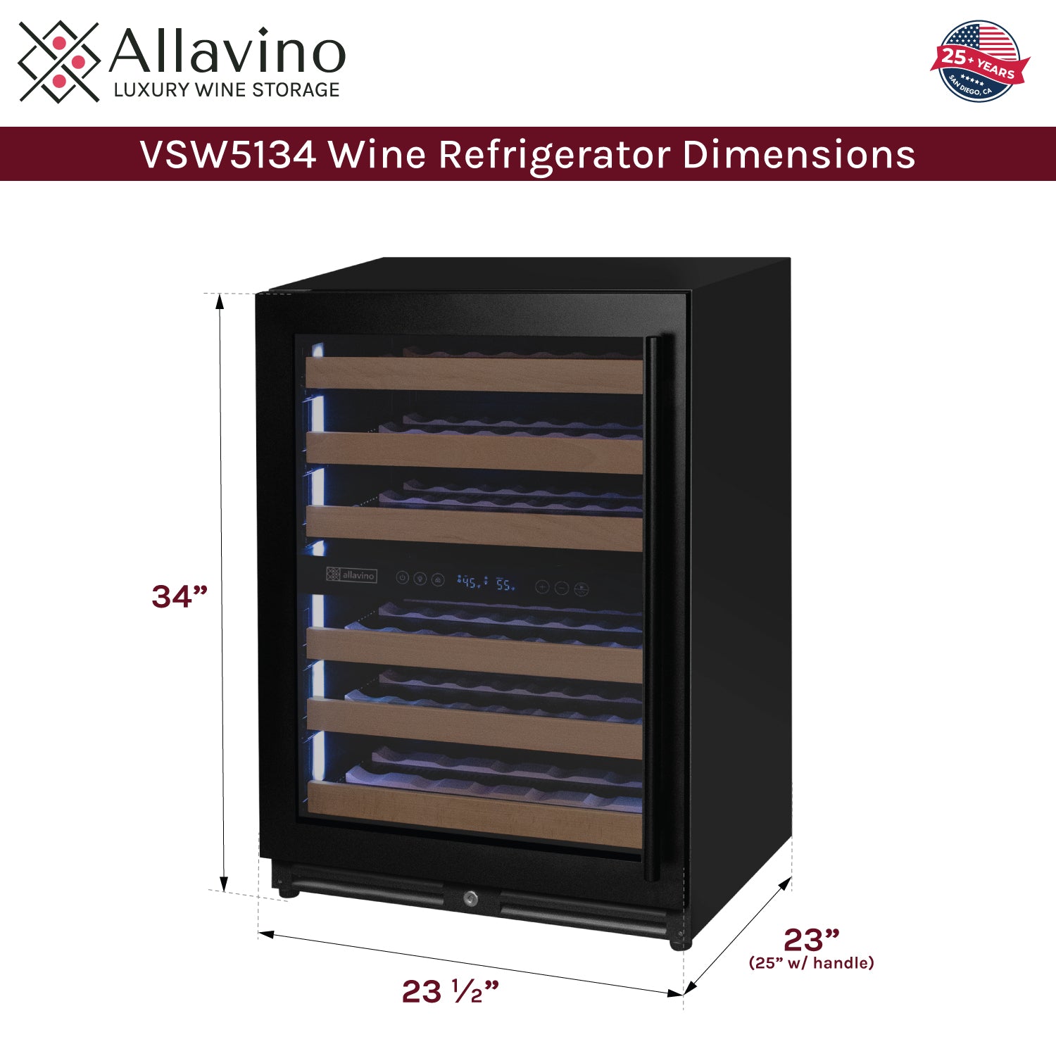 Allavino Reserva Series - 51 Bottle Dual Zone Built-In Luxury Wine Refrigerator With Black Door - Left Hinge - View 6 | Fridge.com