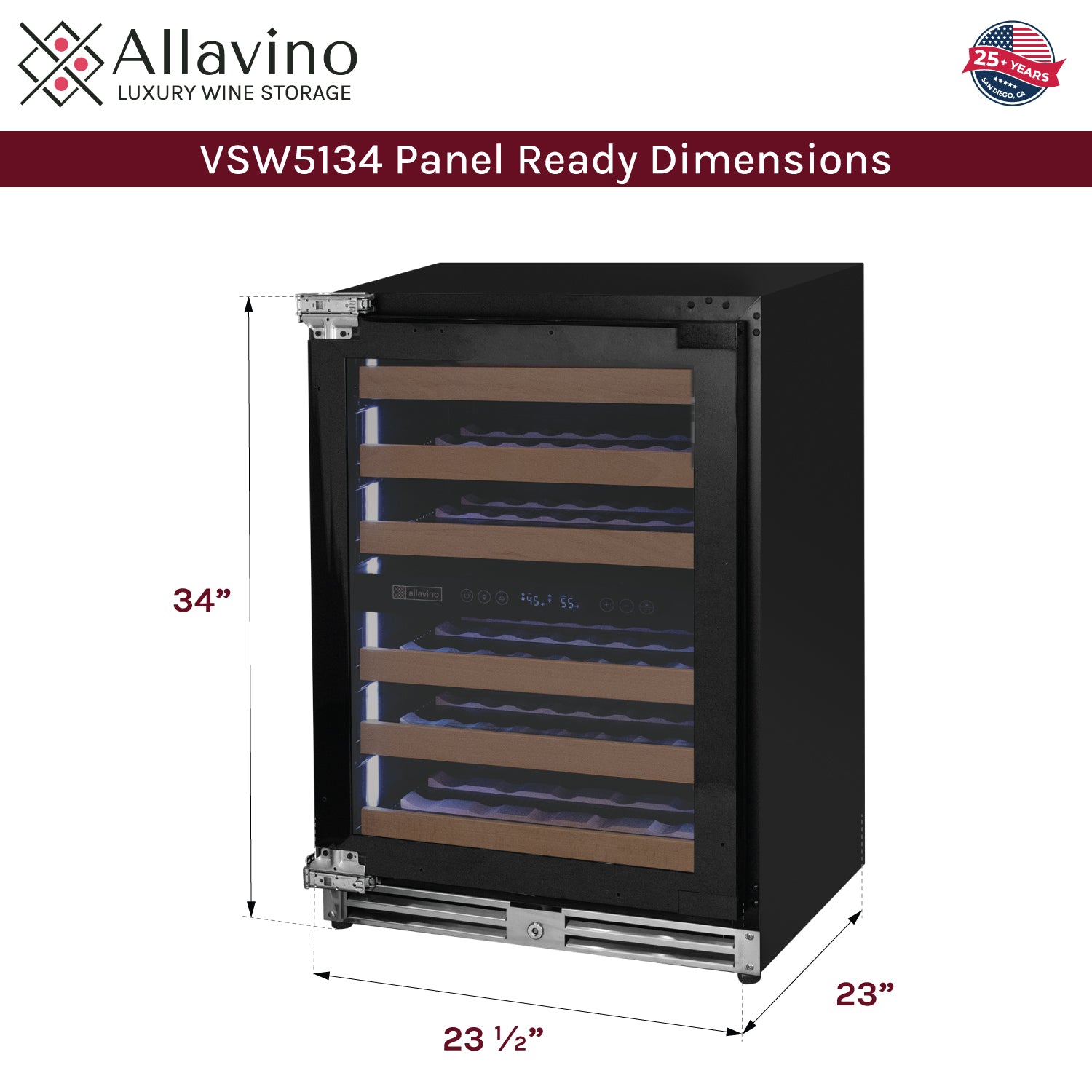 Allavino Reserva Series - 51 Bottle Dual Zone Built-In Luxury Wine Refrigerator With Panel Ready Overlay Door - Left Hinge - View 6 | Fridge.com