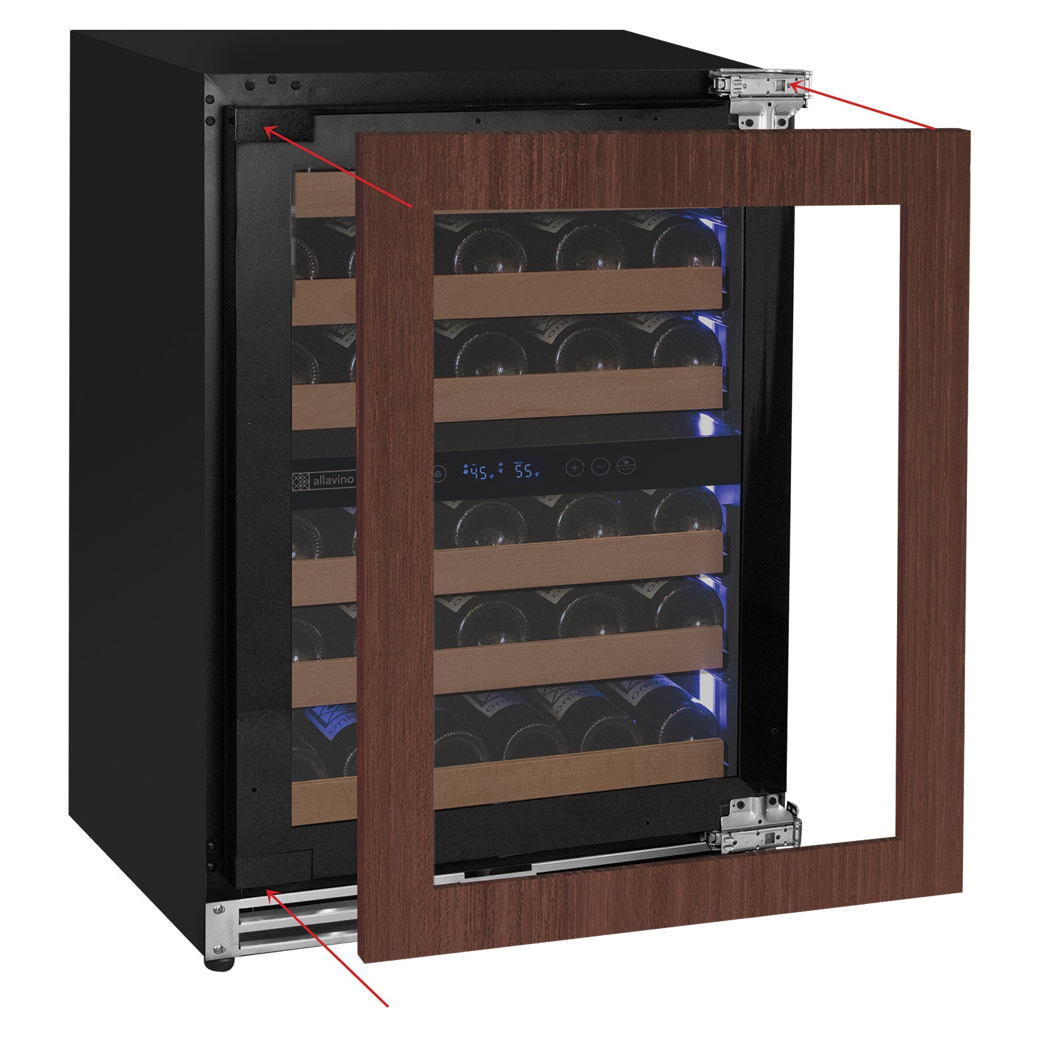 Allavino Reserva Series - 51 Bottle Dual Zone Built-In Luxury Wine Refrigerator With Panel Ready Overlay Door - Right Hinge - View 2 | Fridge.com
