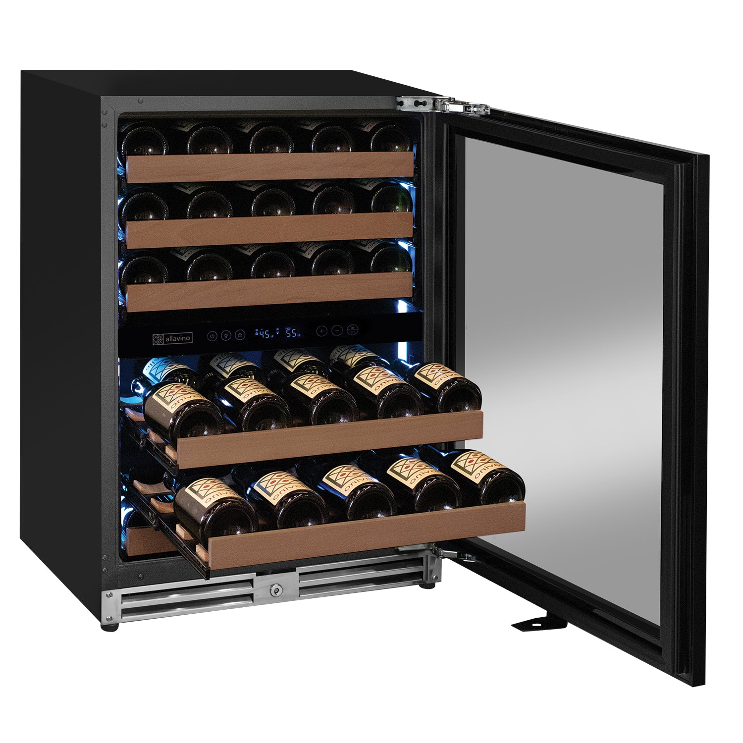Allavino Reserva Series - 51 Bottle Dual Zone Built-In Luxury Wine Refrigerator With Panel Ready Overlay Door - Right Hinge - View 3 | Fridge.com