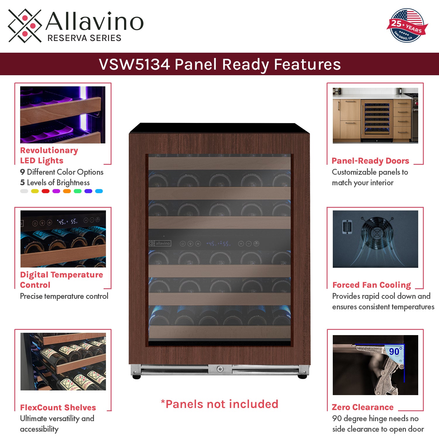 Allavino Reserva Series - 51 Bottle Dual Zone Built-In Luxury Wine Refrigerator With Panel Ready Overlay Door - Right Hinge - View 5 | Fridge.com