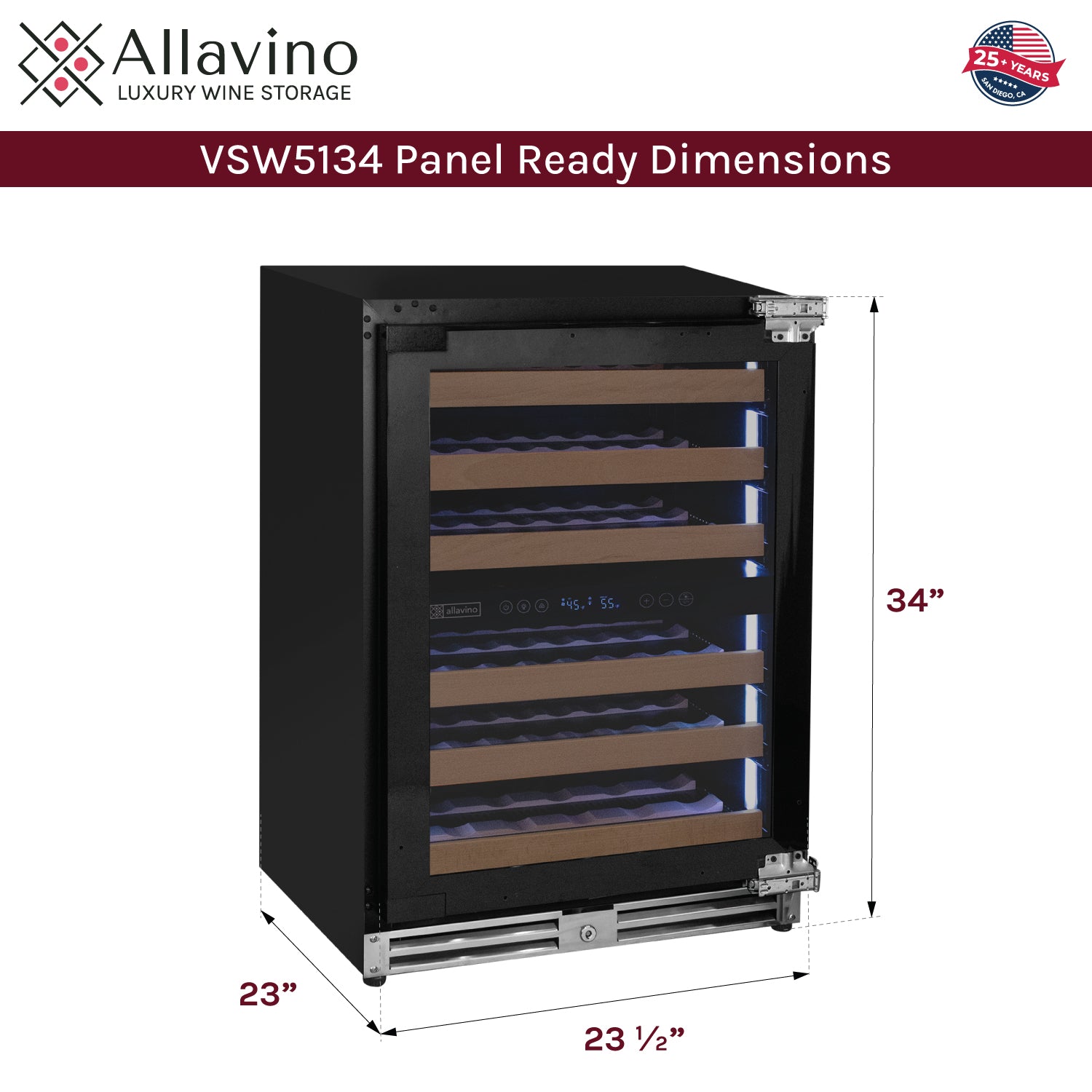 Allavino Reserva Series - 51 Bottle Dual Zone Built-In Luxury Wine Refrigerator With Panel Ready Overlay Door - Right Hinge - View 6 | Fridge.com