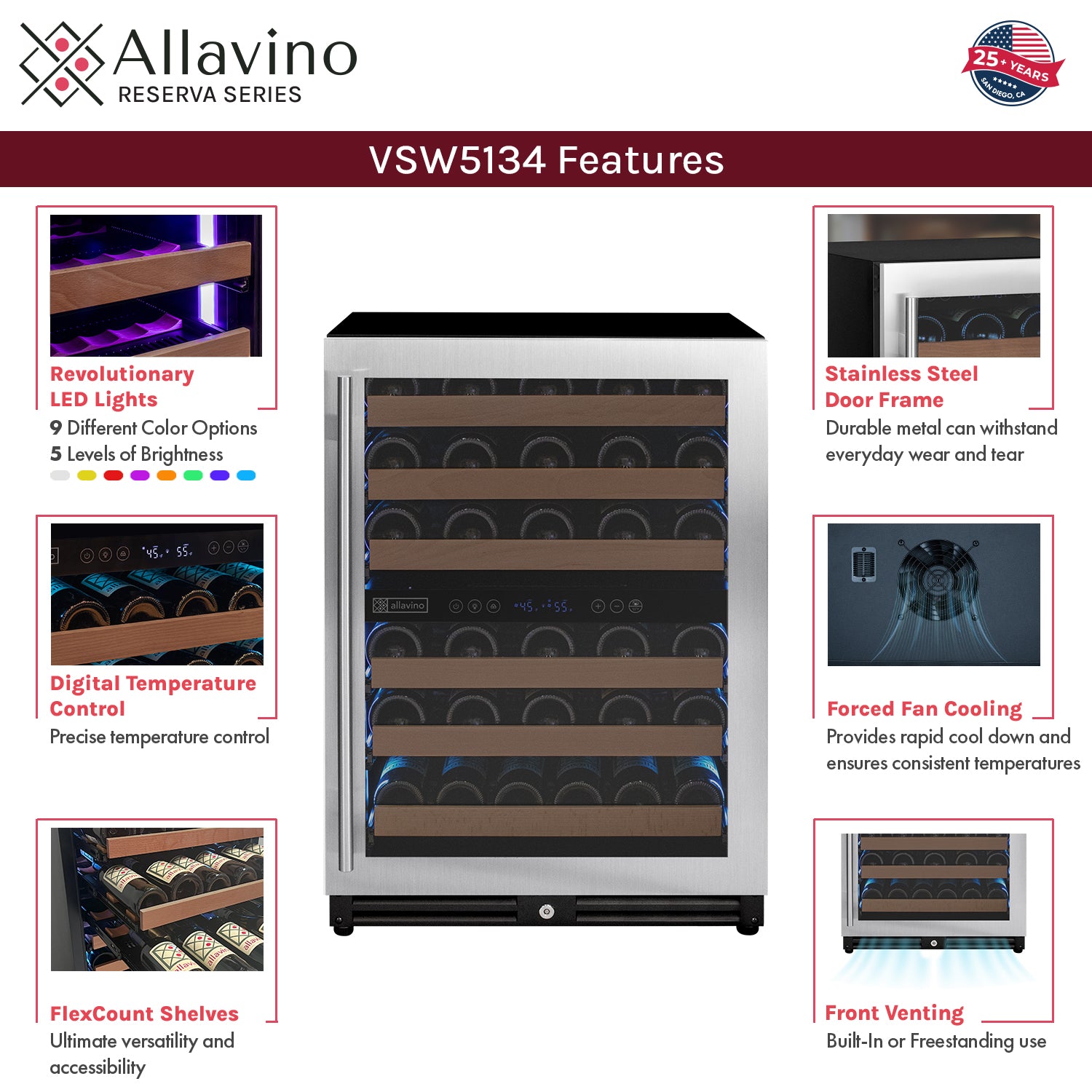 Allavino Reserva Series 51 Bottle Dual Zone Undercounter Wine Refrigerator Cooler With Stainless Steel Door - Right Hinge - View 5 | Fridge.com