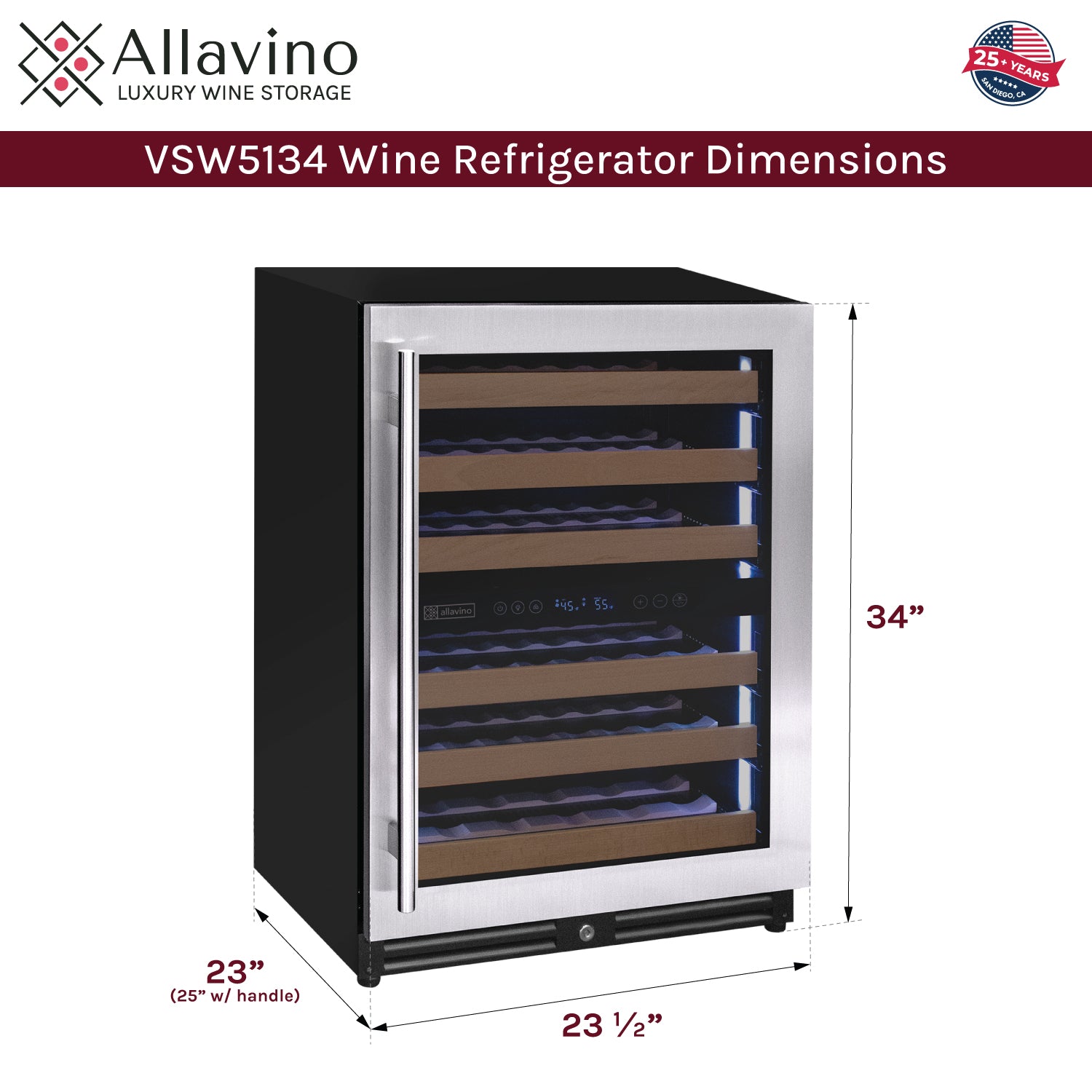 Allavino Reserva Series 51 Bottle Dual Zone Undercounter Wine Refrigerator Cooler With Stainless Steel Door - Right Hinge - View 6 | Fridge.com