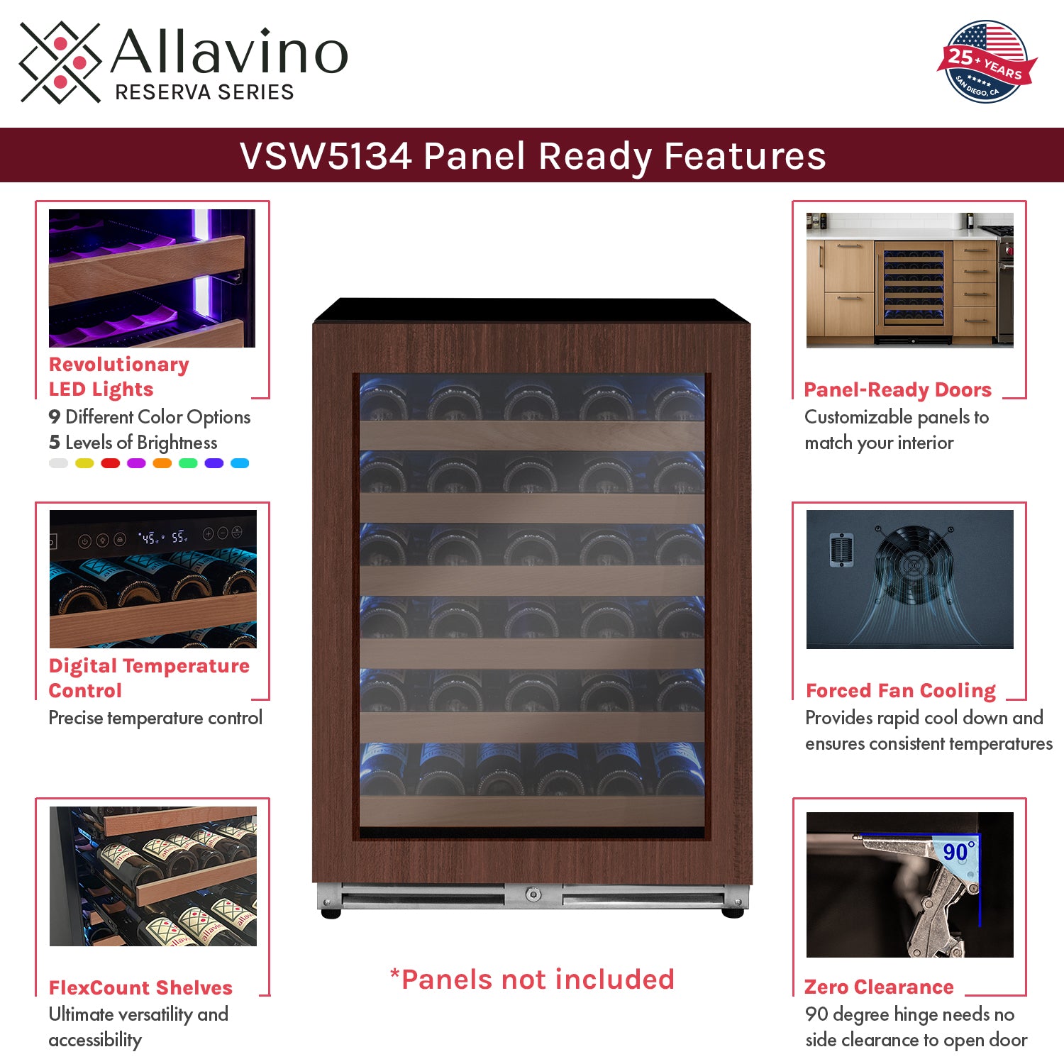 Allavino Reserva Series - 51 Bottle Single Zone Built-In Luxury Wine Refrigerator With Panel Ready Overlay Door - View 5 | Fridge.com