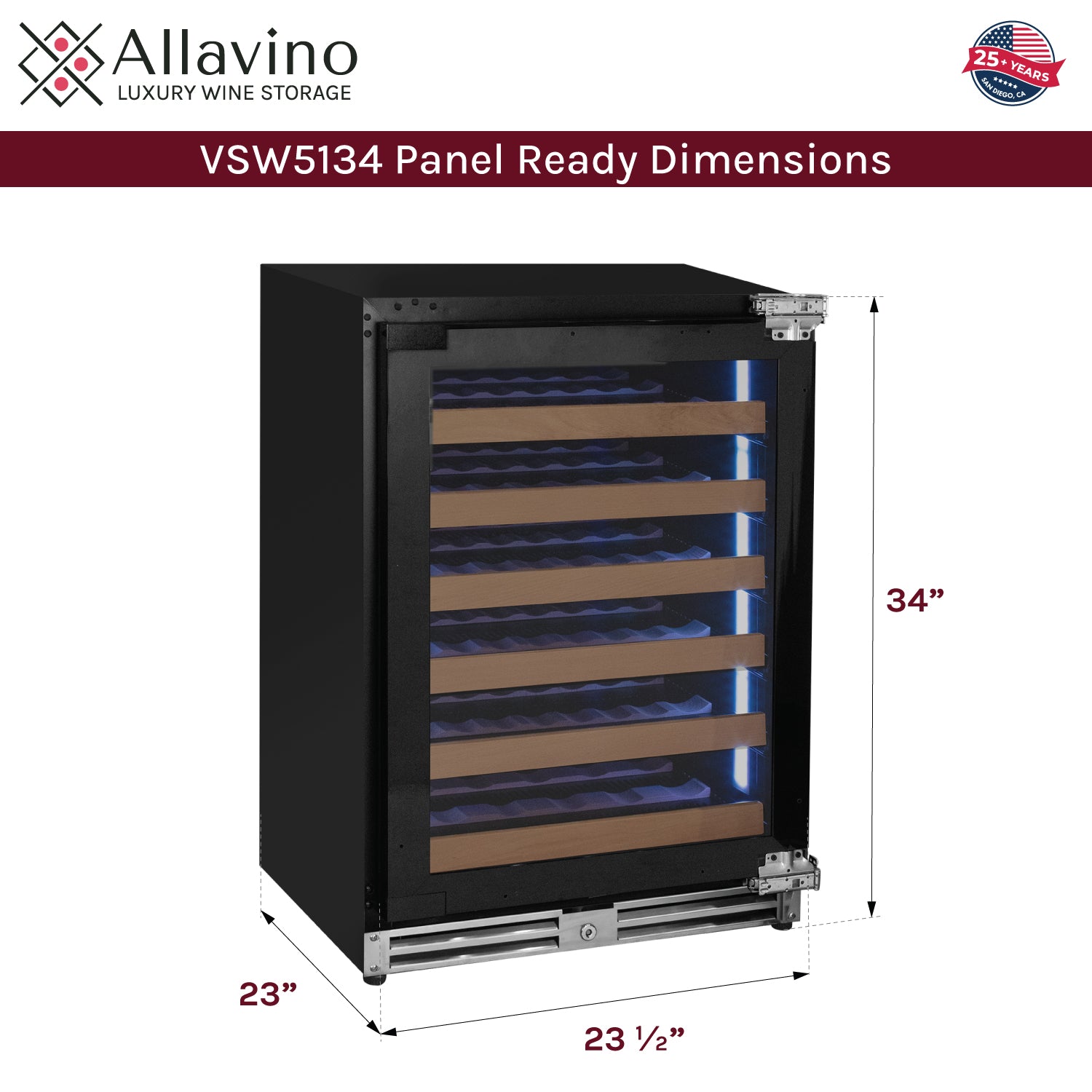 Allavino Reserva Series - 51 Bottle Single Zone Built-In Luxury Wine Refrigerator With Panel Ready Overlay Door - View 6 | Fridge.com
