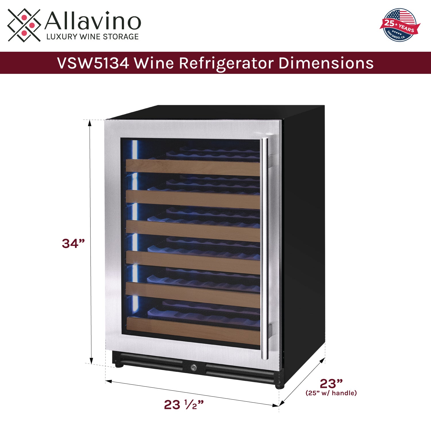 Allavino Reserva Series 51 Bottle Single Zone Built-In Luxury Wine Refrigerator With Stainless Steel Door - Left Hinge - View 6 | Fridge.com