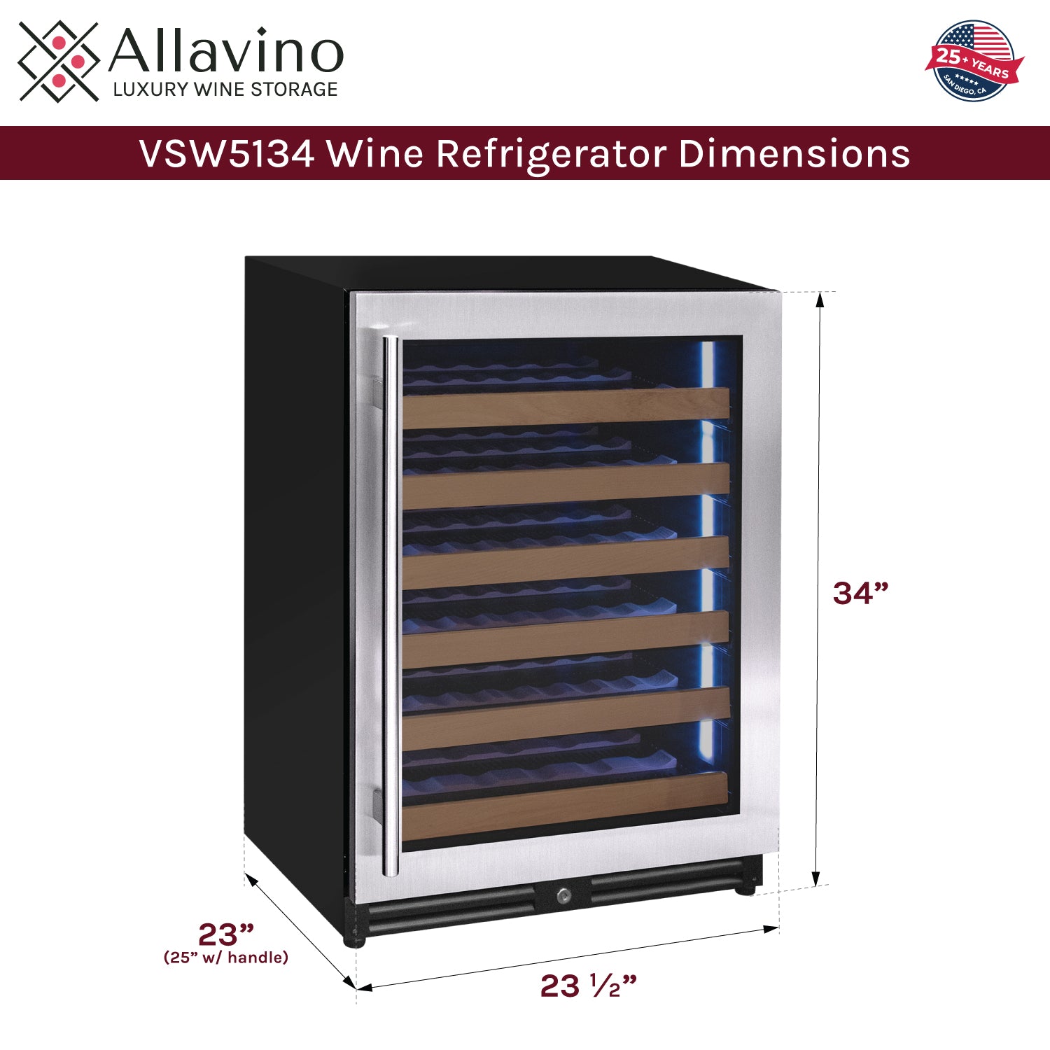 Allavino Reserva Series 51 Bottle Single Zone Built-In Luxury Wine Refrigerator With Stainless Steel Door - Right Hinge - View 6 | Fridge.com