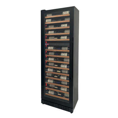 Allavino Reserva Series 67 Bottle 71" Tall Dual Zone Left Hinge Black Shallow Wine Refrigerator with Wood Front Shelves | Fridge.com