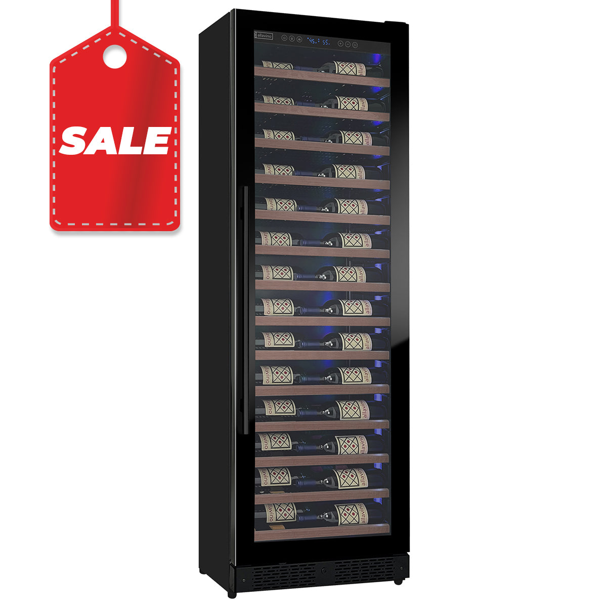 Allavino Reserva Series 67 Bottle 71" Tall Single Zone Right Hinge Black Shallow Wine Refrigerator With Wood Front Shelves - View 2 | Fridge.com