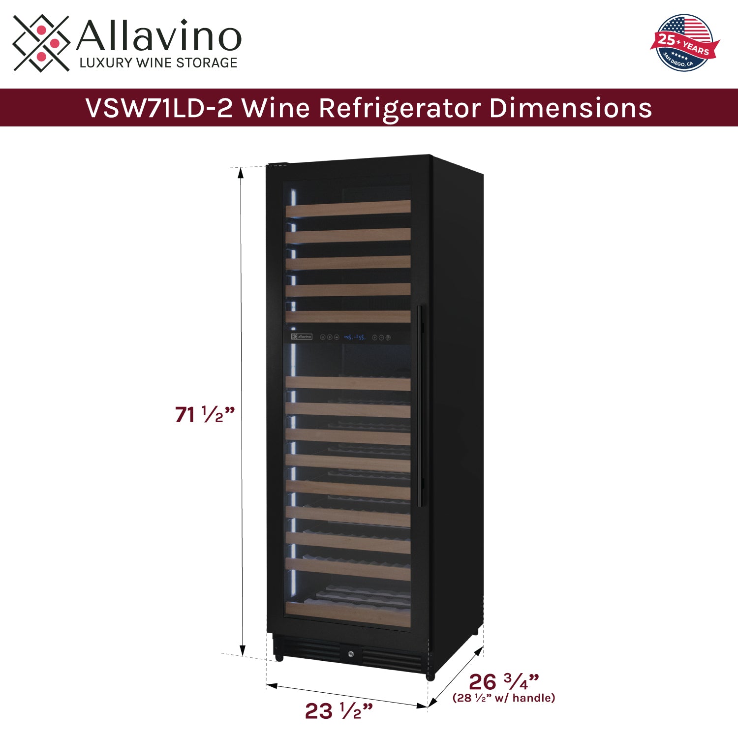 Allavino Reserva Series 172 Bottle Dual Zone Built-In Wine Refrigerator With Black Metal Door - Left Hinge - View 6 | Fridge.com