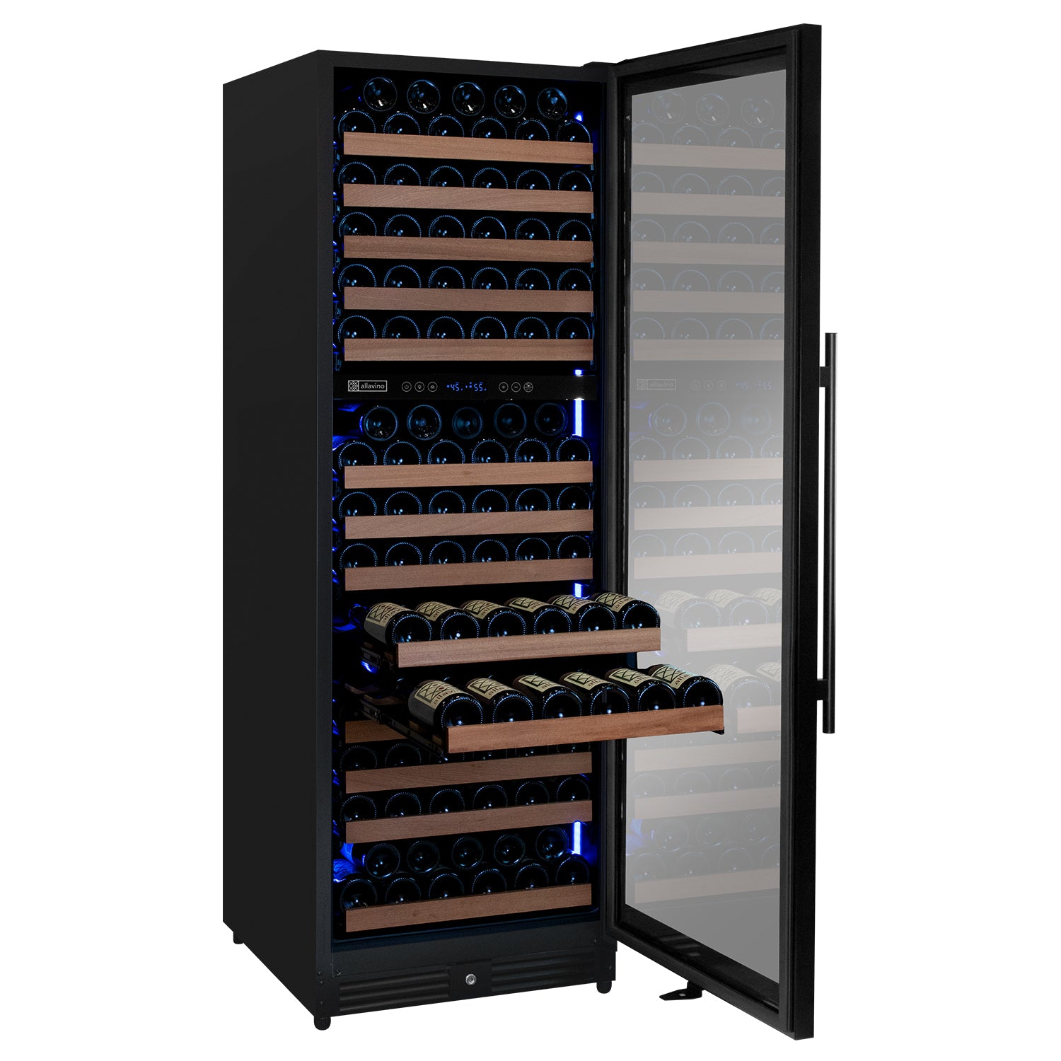 Allavino Reserva Series 172 Bottle Dual Zone Built-In Wine Refrigerator With Black Metal Door - Right Hinge - View 3 | Fridge.com