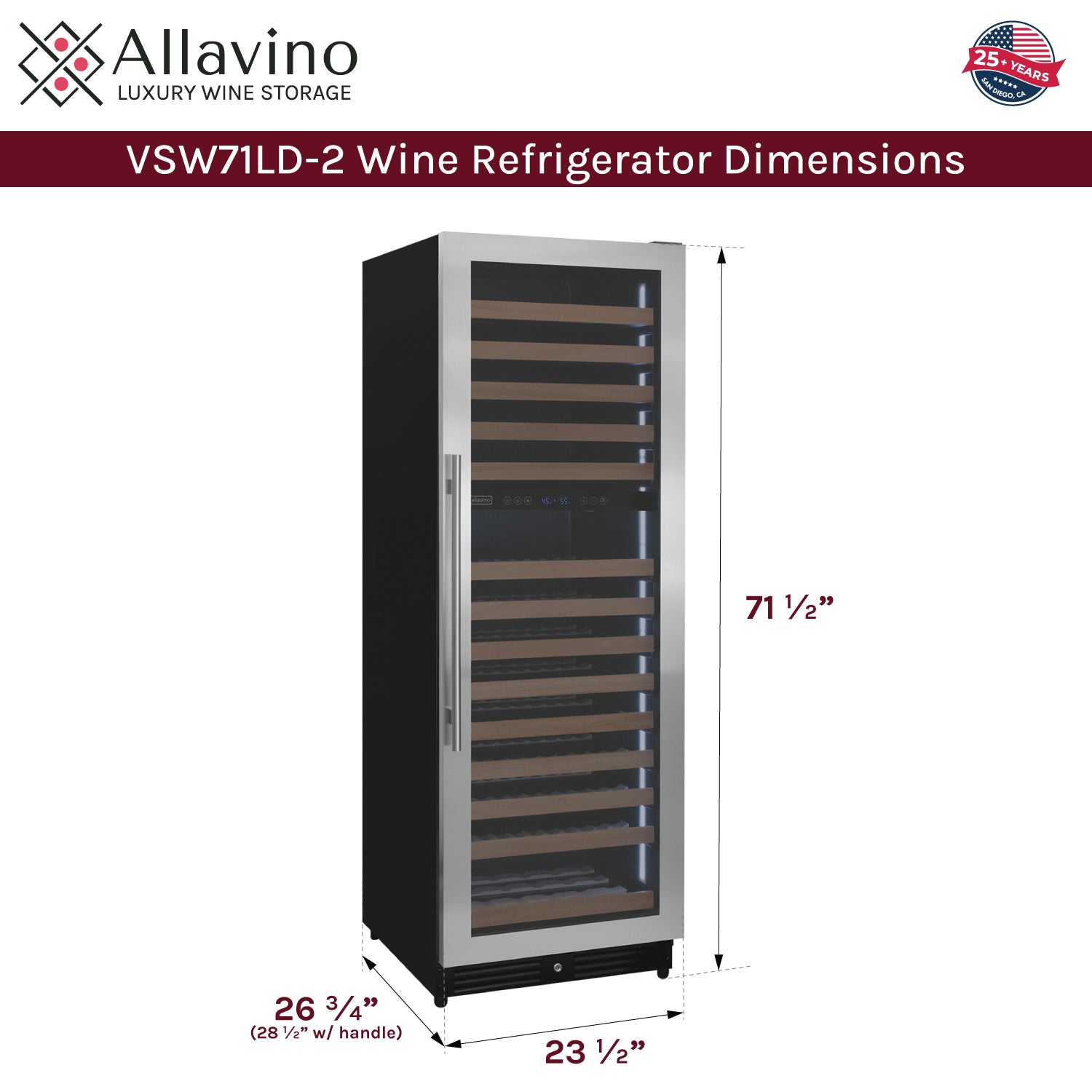Allavino Reserva Series 172 Bottle Dual Zone Built-In Wine Refrigerator With Stainless Steel Door - Right Hinge - View 6 | Fridge.com