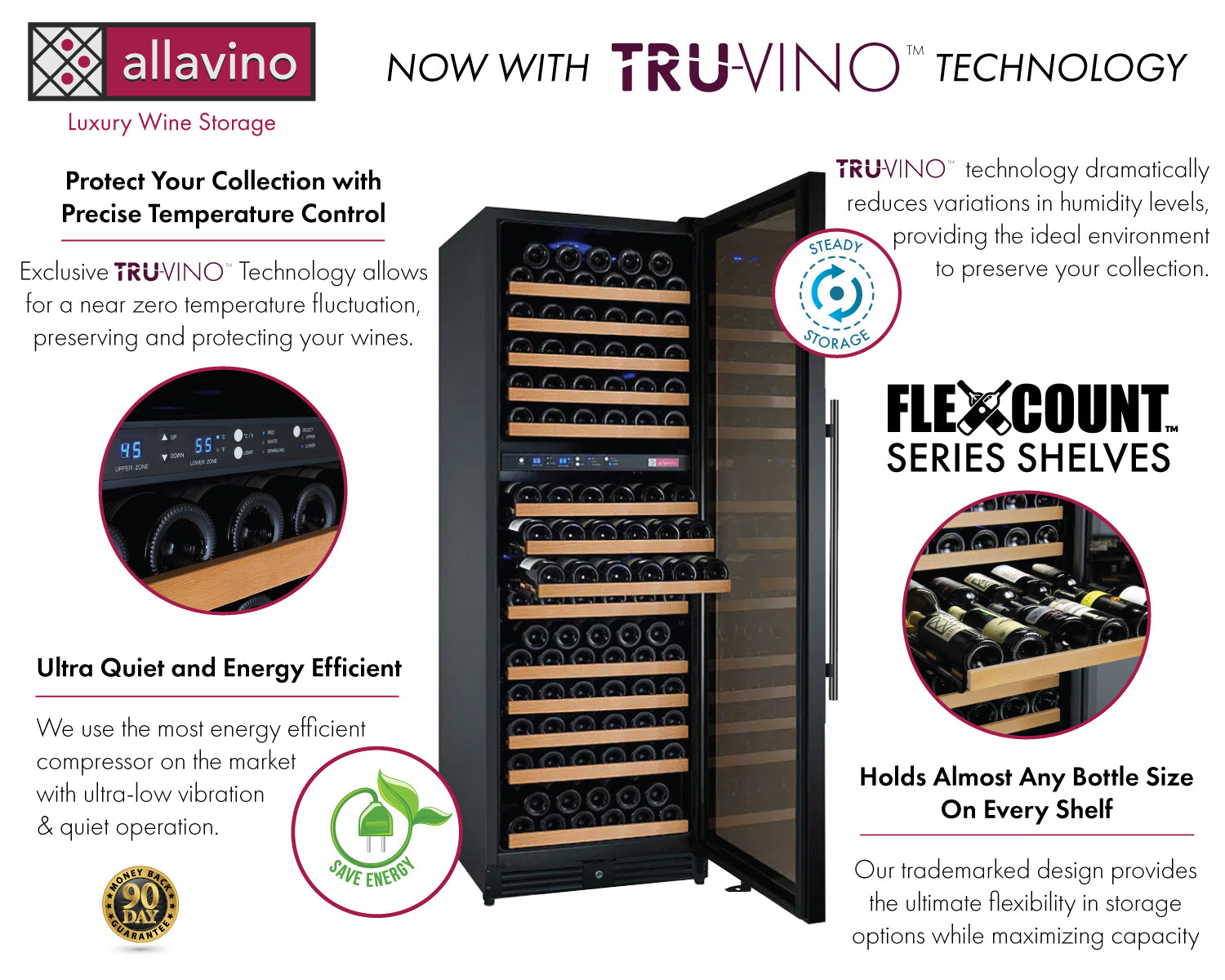 Allavino Flexcount Series 172 Bottle Dual Zone Built-In Wine Refrigerator With Black Door - Right Hinge - View 3 | Fridge.com