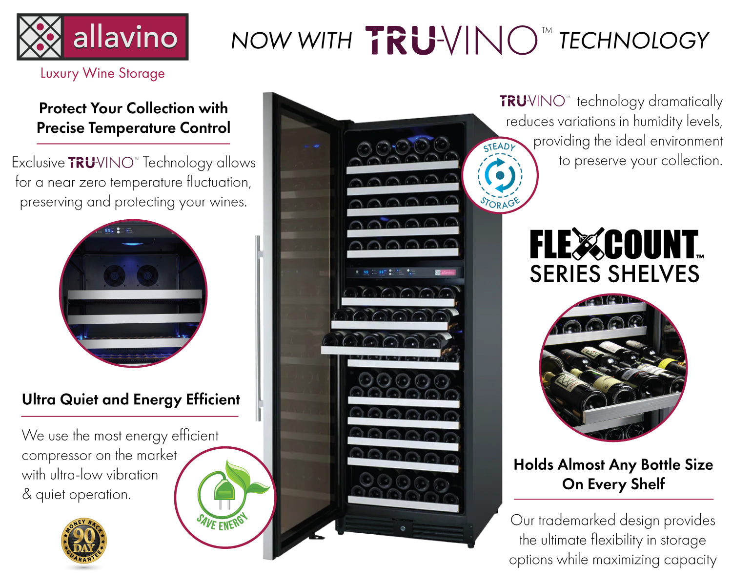 Allavino 24" Wide Flexcount Ii Tru-Vino 172 Bottle Dual Zone Stainless Steel Left Hinge Wine Refrigerator - View 3 | Fridge.com