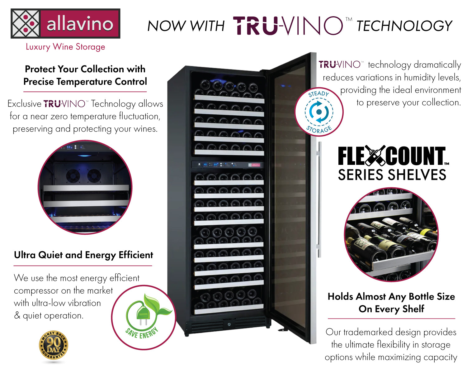 Allavino 24" Wide Flexcount Ii Tru-Vino 172 Bottle Dual Zone Black Right Hinge Wine Refrigerator - View 3 | Fridge.com