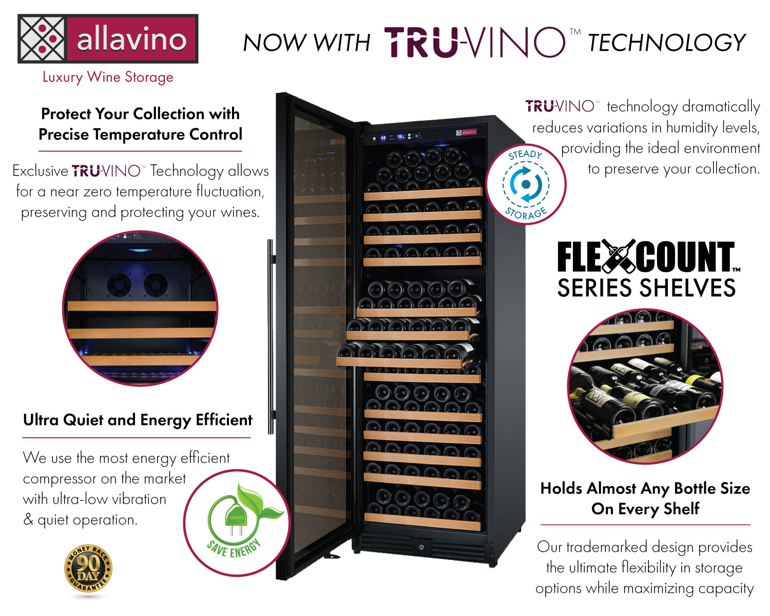 Allavino 24" Wide Flexcount Ii Tru-Vino 177 Bottle Single Zone Black Left Hinge Wine Refrigerator - View 3 | Fridge.com