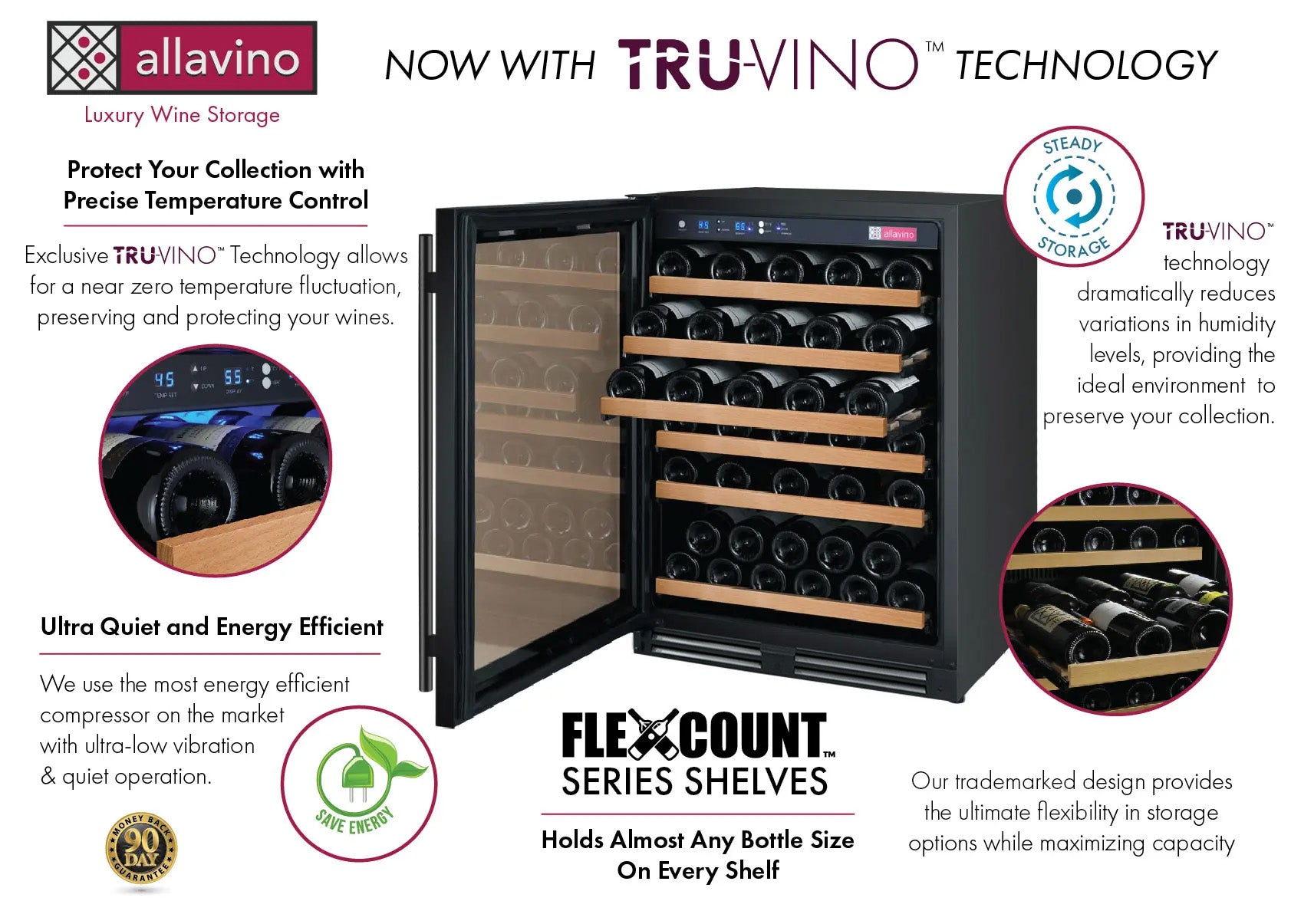 Allavino Flexcount Series 56 Bottle Single Zone Built-In Wine Refrigerator With Black Door - Left Hinge - View 3 | Fridge.com