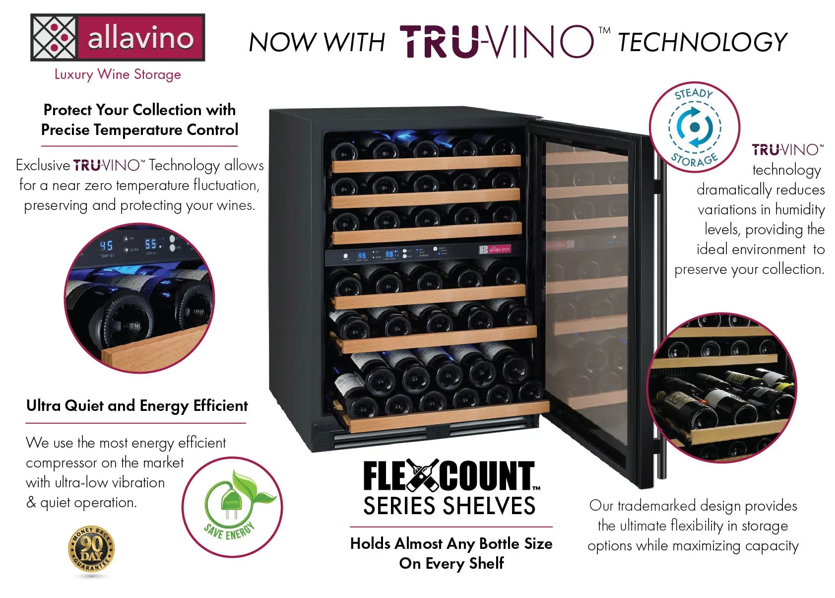 Allavino Flexcount Series 56 Bottle Dual Zone Built-In Wine Cooler Refrigerator With Black Door - Right Hinge - View 3 | Fridge.com
