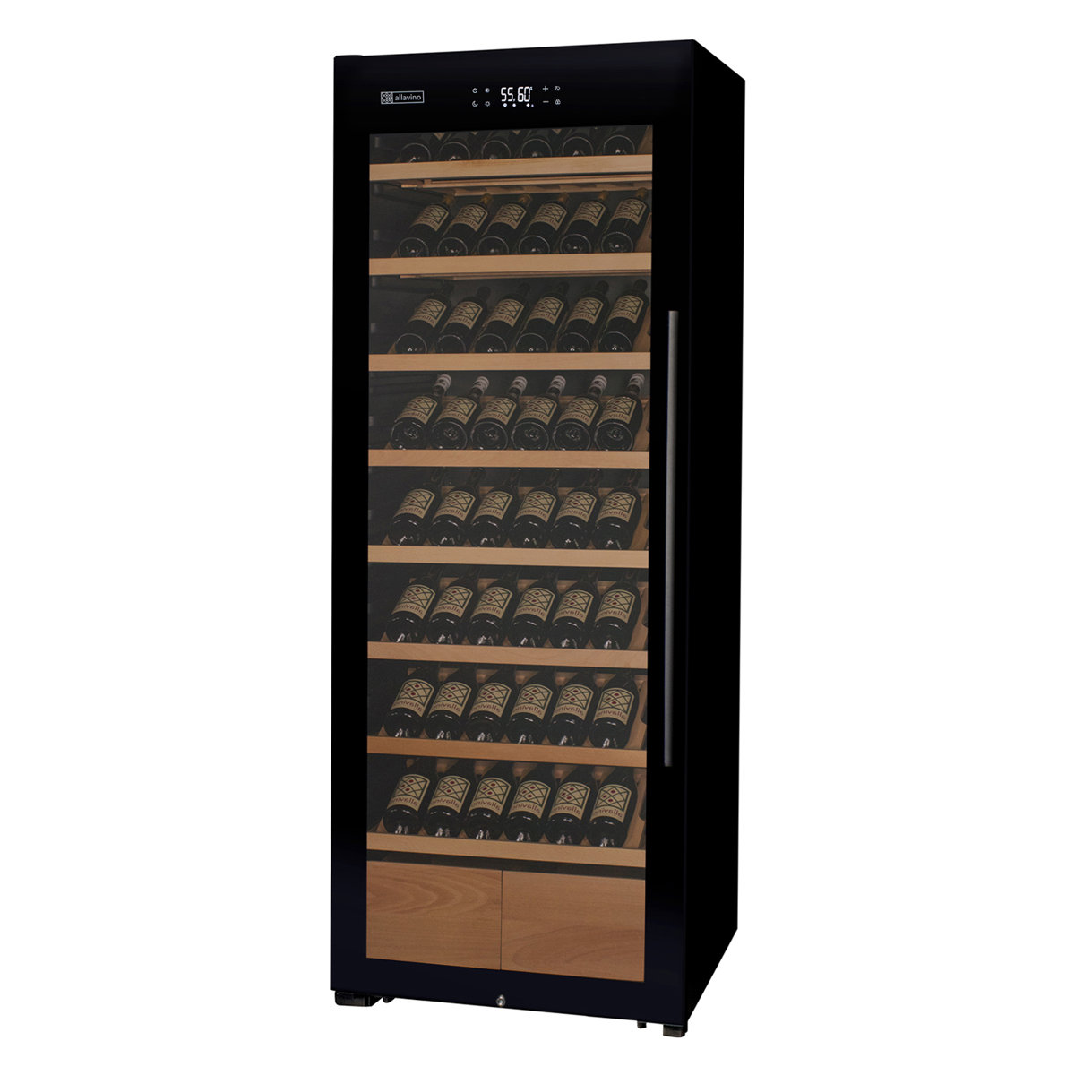 Allavino 248 Bottle Single Zone Freestanding Wine Refrigerator with Display Shelving and Black Glass Door - Left Hinge | Fridge.com
