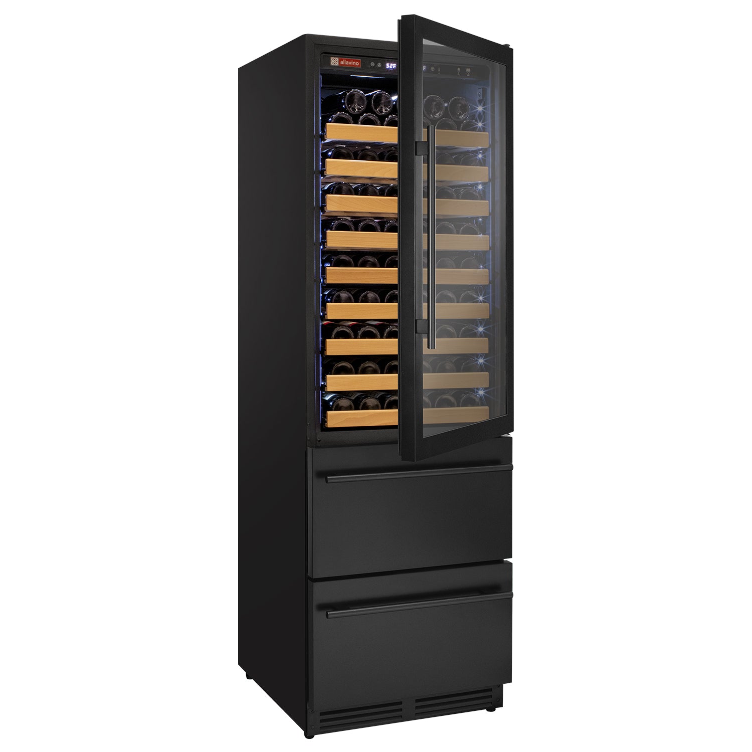Allavino 108 Bottle Black Wine Refrigerator With Two Refrigerated Drawers - View 3 | Fridge.com